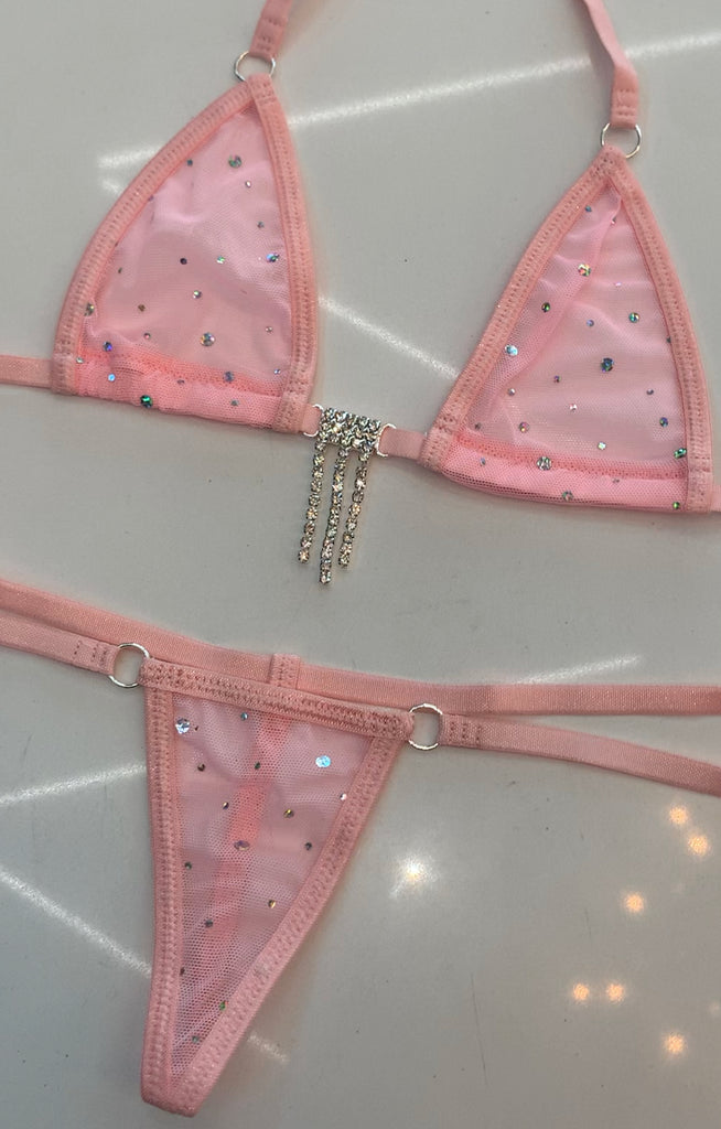 Pink mesh sparkle microkini - Bikinis, Monokinis, skirt sets, and apparel inspired by strippers - Bubblegum The Brand
