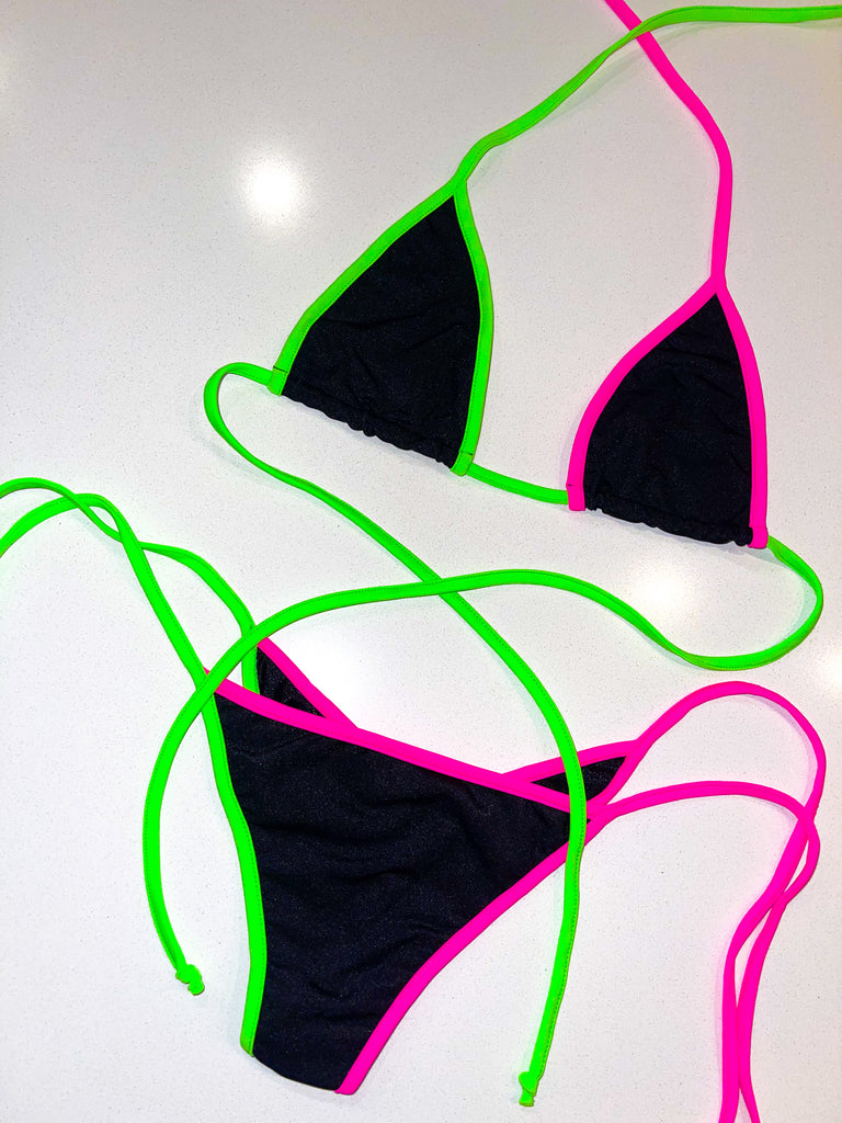Split color neon bikini - Bikinis, Monokinis, skirt sets, and apparel inspired by strippers - Bubblegum The Brand