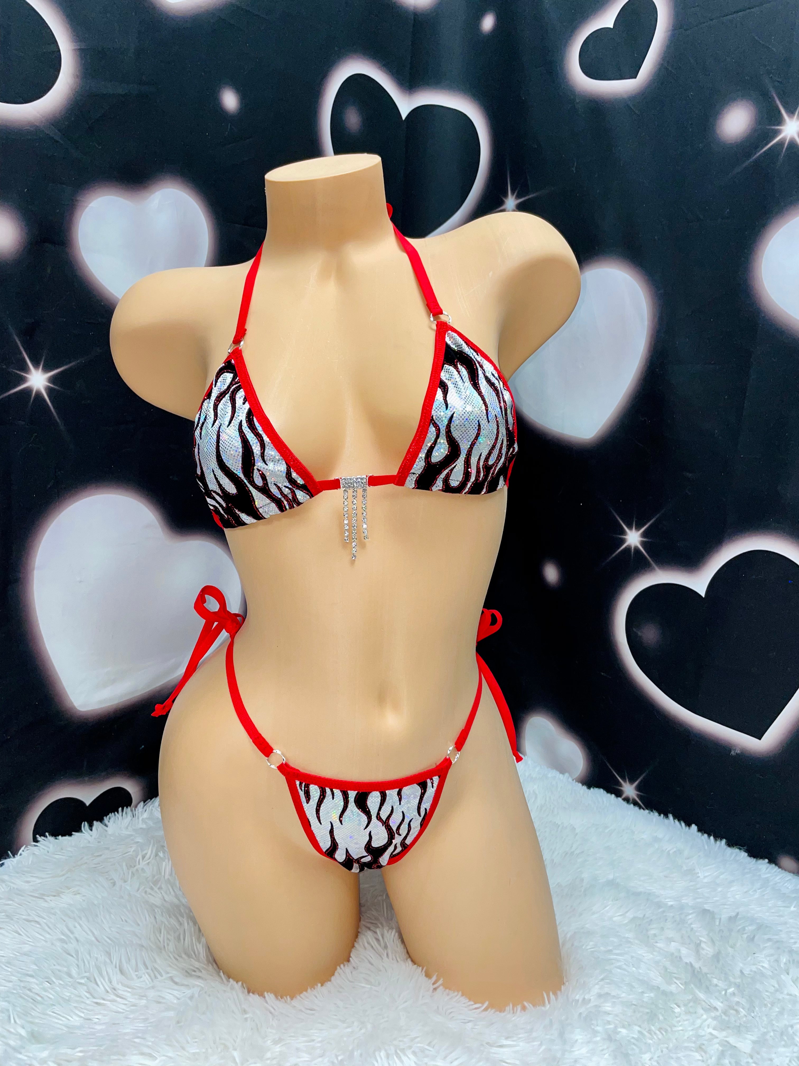 Chrome flames sparkle bikini - Bikinis, Monokinis, skirt sets, and apparel inspired by strippers - Bubblegum The Brand