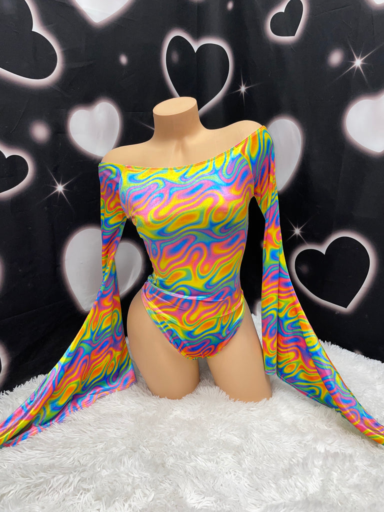 Rainbow sherbert bell sleeves one piece - Bikinis, Monokinis, skirt sets, and apparel inspired by strippers - Bubblegum The Brand
