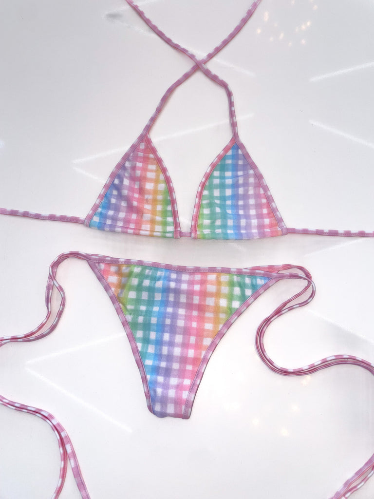 Pastel rainbow gingham bikini - Bikinis, Monokinis, skirt sets, and apparel inspired by strippers - Bubblegum The Brand