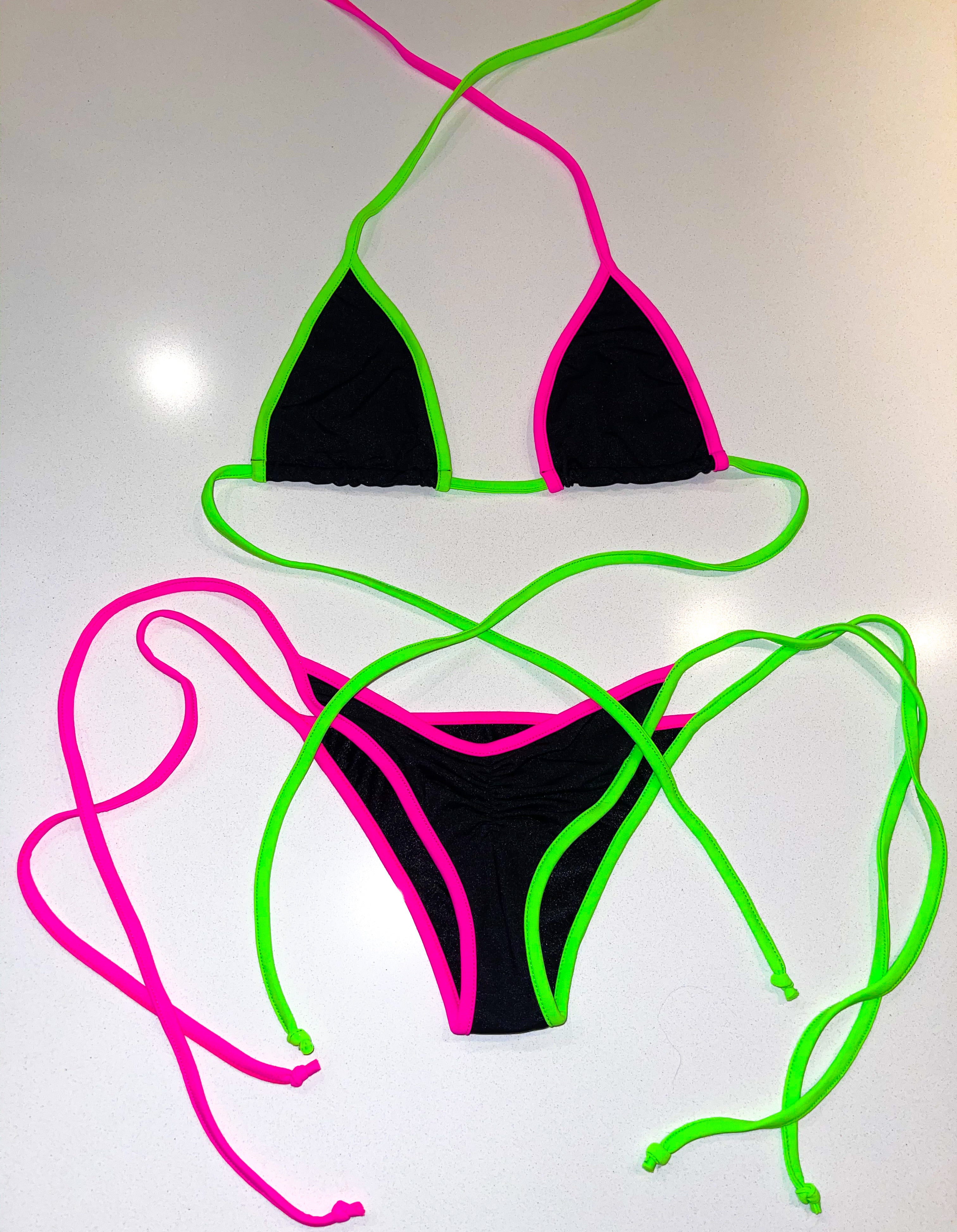 Split color neon bikini - Bikinis, Monokinis, skirt sets, and apparel inspired by strippers - Bubblegum The Brand