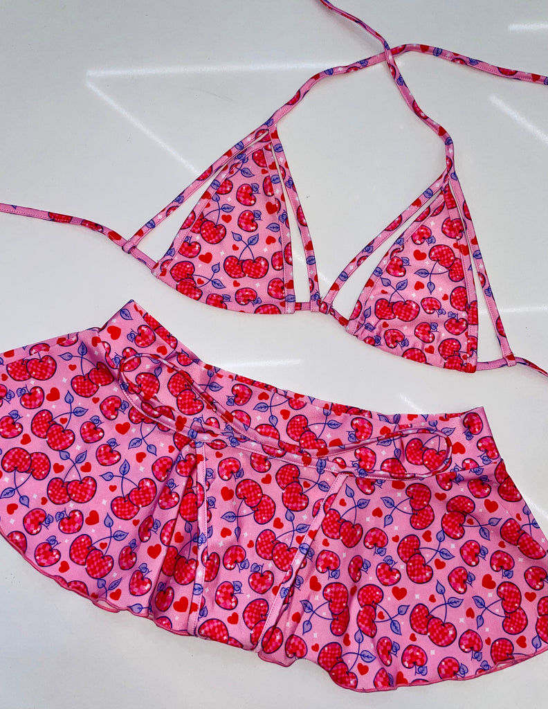 Cherries & Checkers skirt set - Bikinis, Monokinis, skirt sets, and apparel inspired by strippers - Bubblegum The Brand