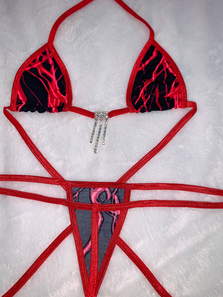 Red lightning sparkle microkini - Bikinis, Monokinis, skirt sets, and apparel inspired by strippers - Bubblegum The Brand
