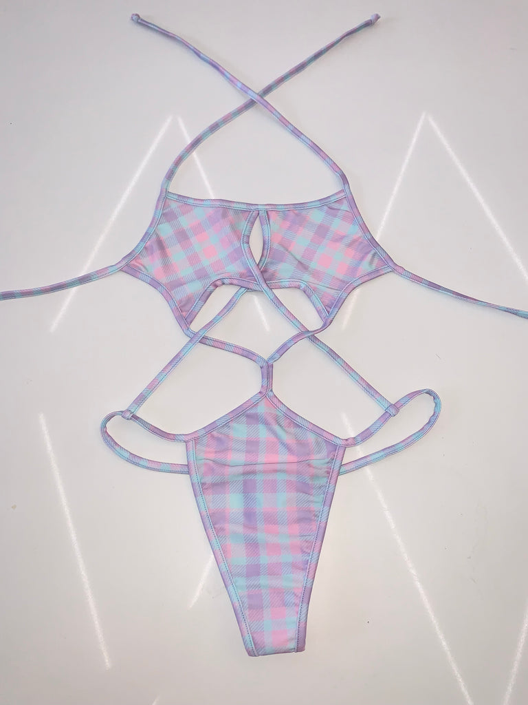Pastel Plaid Star one piece - Bikinis, Monokinis, skirt sets, and apparel inspired by strippers - Bubblegum The Brand