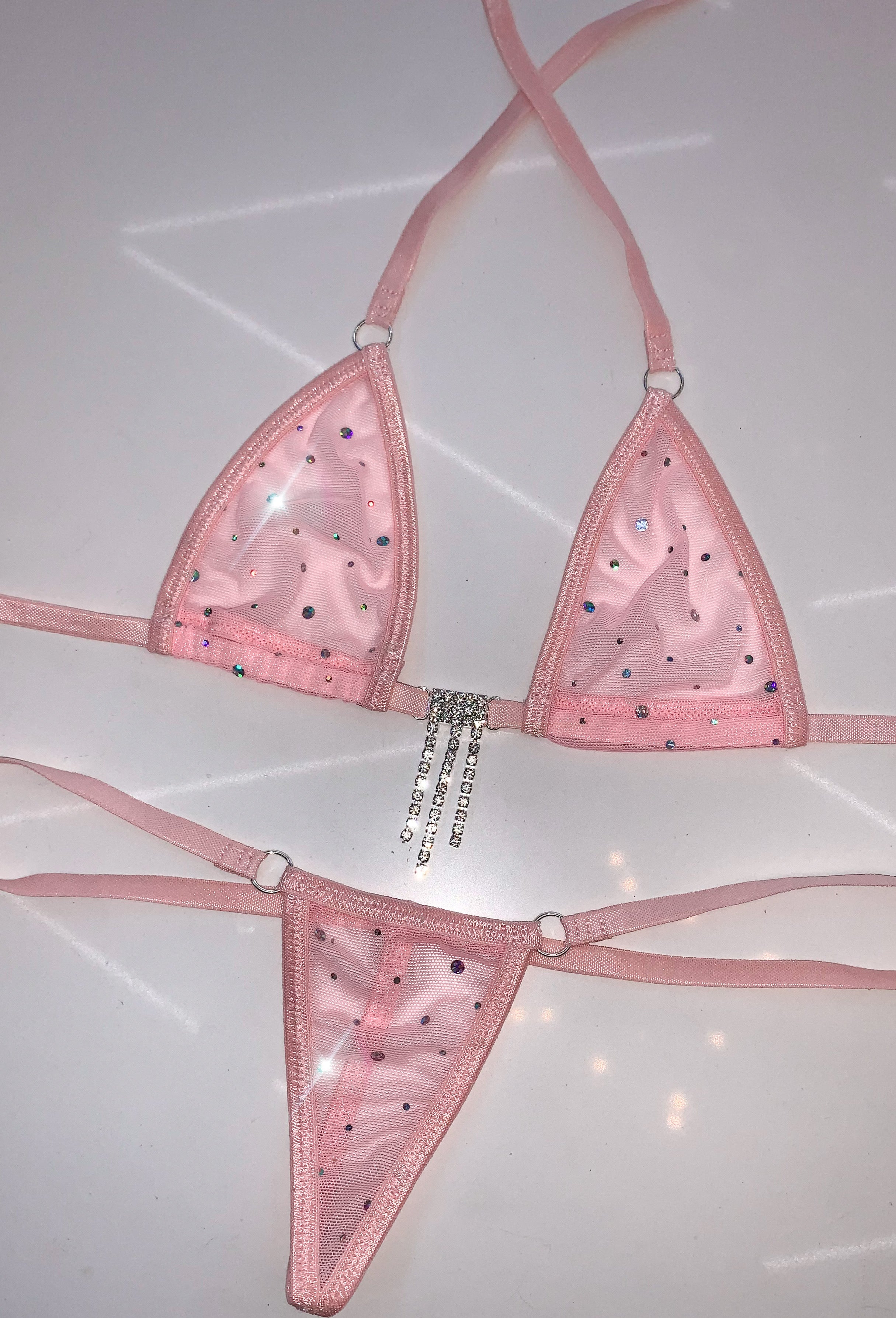 Pink mesh sparkle microkini - Bikinis, Monokinis, skirt sets, and apparel inspired by strippers - Bubblegum The Brand