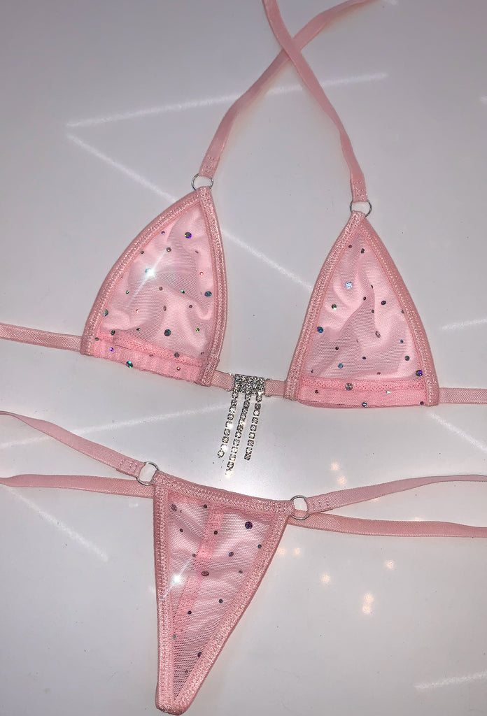 Pink mesh sparkle microkini - Bikinis, Monokinis, skirt sets, and apparel inspired by strippers - Bubblegum The Brand