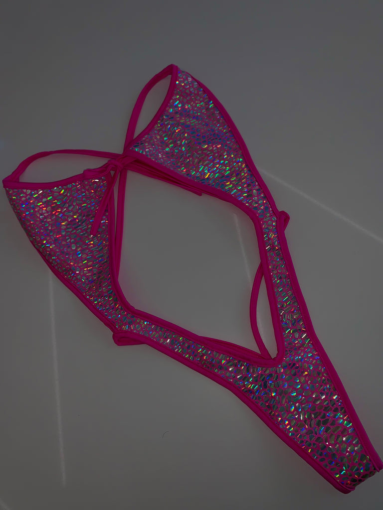 Holographic shattered pink one piece - Bikinis, Monokinis, skirt sets, and apparel inspired by strippers - Bubblegum The Brand