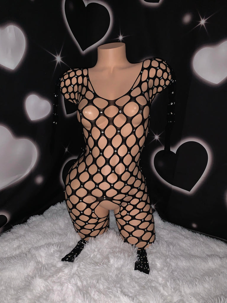 Rhinestone Net catsuit - Bikinis, Monokinis, skirt sets, and apparel inspired by strippers - Bubblegum The Brand
