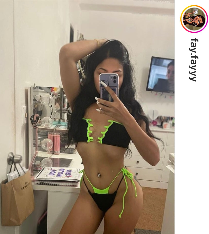 Electric lime double thong bikini - Bikinis, Monokinis, skirt sets, and apparel inspired by strippers - Bubblegum The Brand