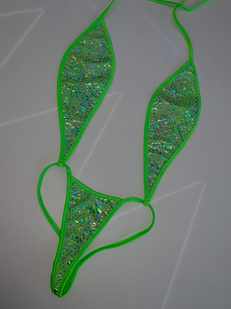 Holographic shattered lime slingshot - Bikinis, Monokinis, skirt sets, and apparel inspired by strippers - Bubblegum The Brand