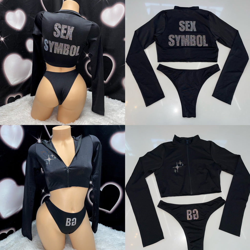 Sex symbol rhinestone set - Bikinis, Monokinis, skirt sets, and apparel inspired by strippers - Bubblegum The Brand