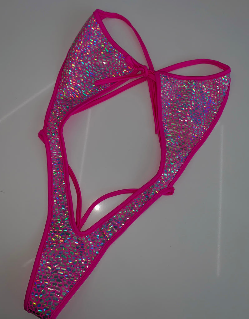 Holographic shattered pink one piece - Bikinis, Monokinis, skirt sets, and apparel inspired by strippers - Bubblegum The Brand