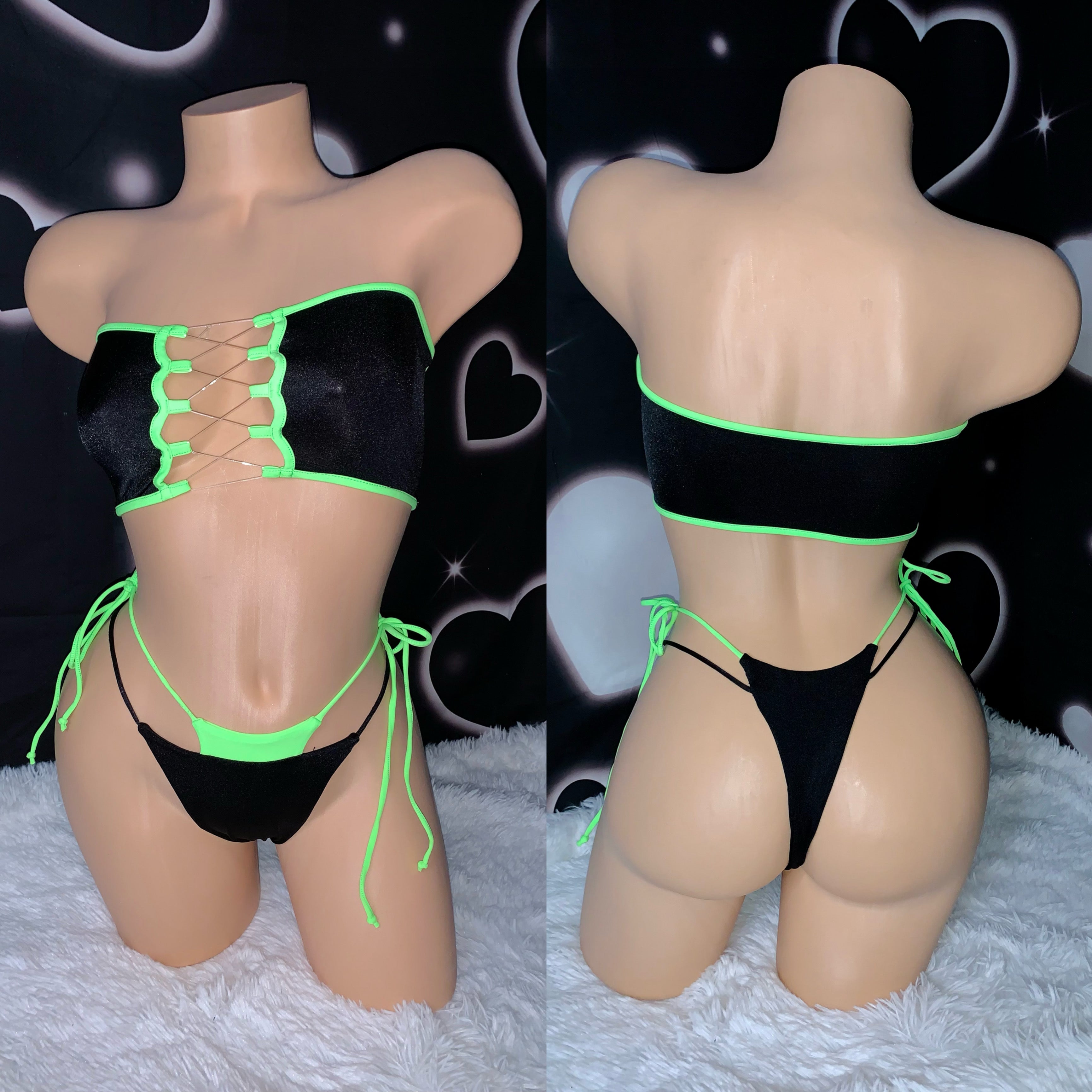 Electric lime double thong bikini - Bikinis, Monokinis, skirt sets, and apparel inspired by strippers - Bubblegum The Brand