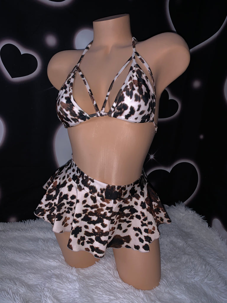 Cowhide skirt set - Bikinis, Monokinis, skirt sets, and apparel inspired by strippers - Bubblegum The Brand