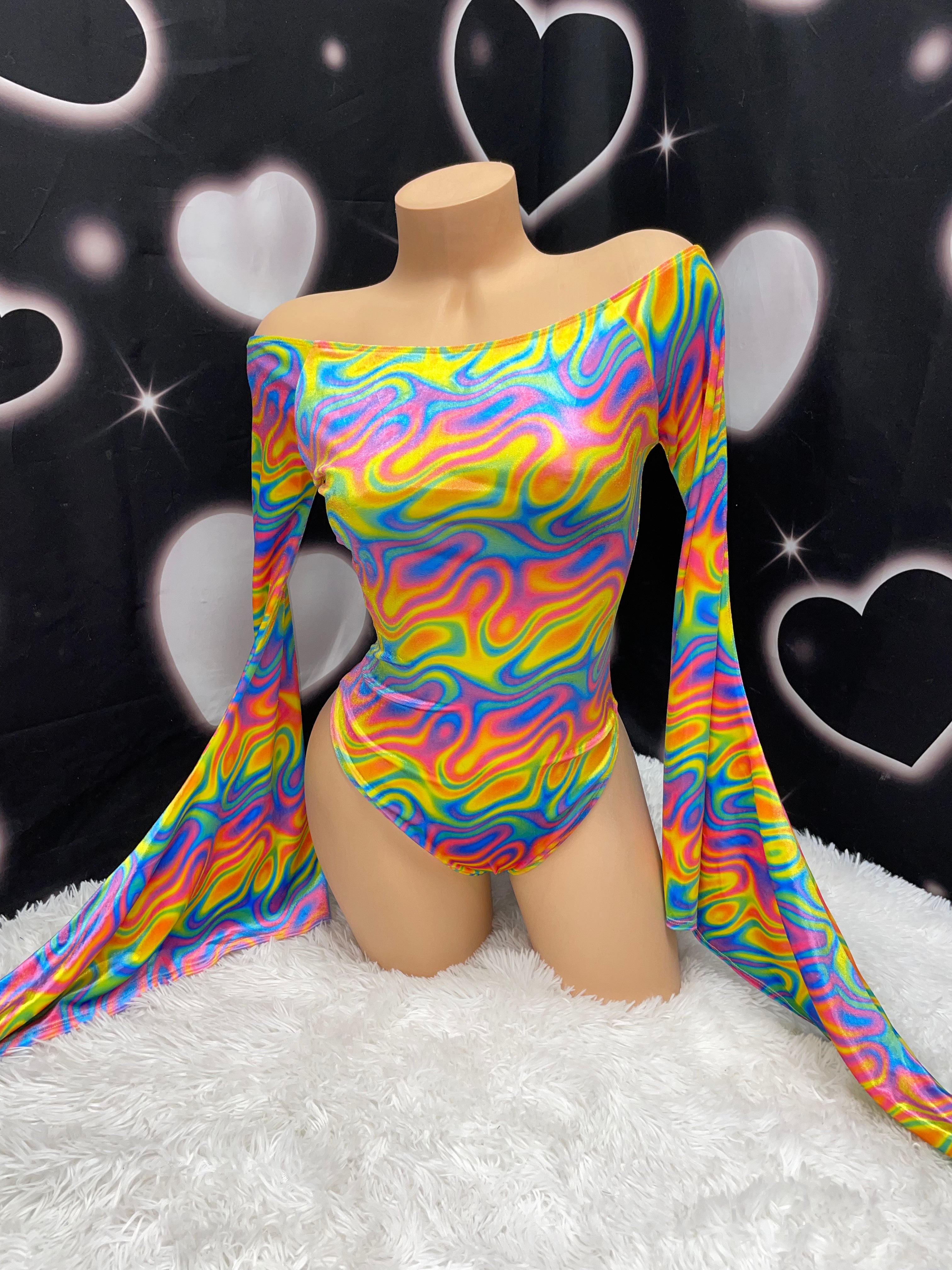 Rainbow sherbert bell sleeves one piece - Bikinis, Monokinis, skirt sets, and apparel inspired by strippers - Bubblegum The Brand