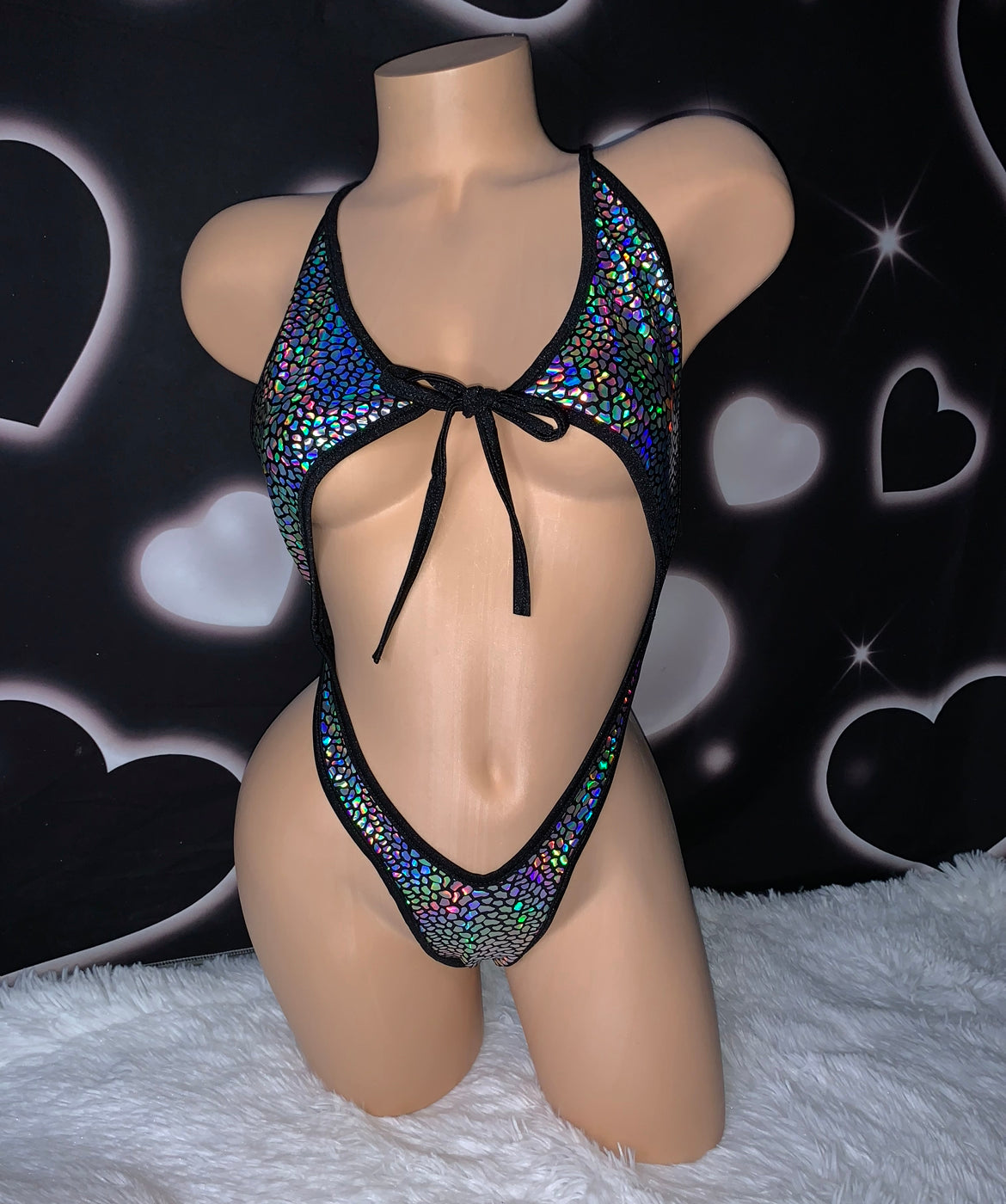 Holographic shattered black one piece - Bikinis, Monokinis, skirt sets, and apparel inspired by strippers - Bubblegum The Brand