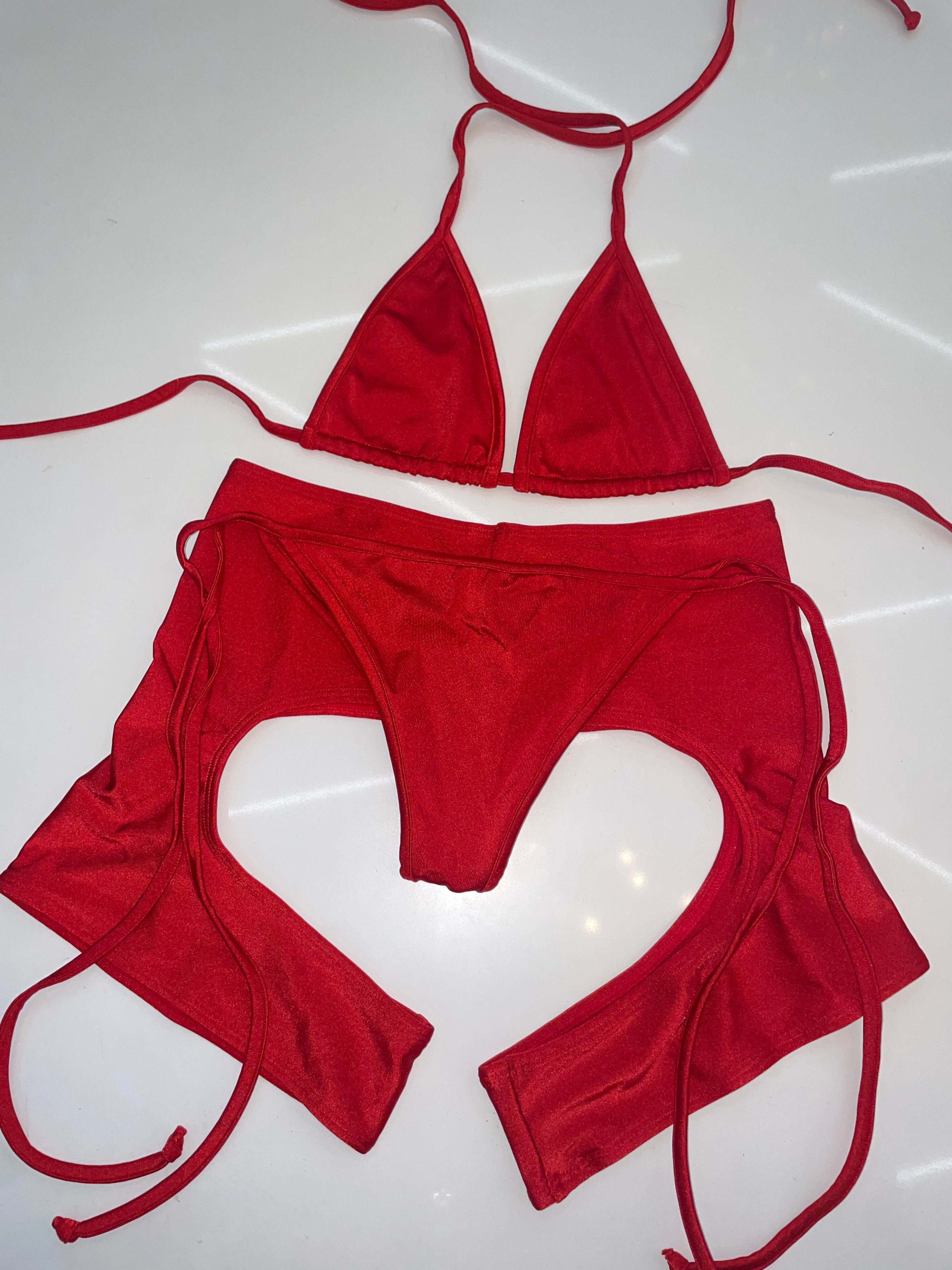 Red chaps set - Bikinis, Monokinis, skirt sets, and apparel inspired by strippers - Bubblegum The Brand