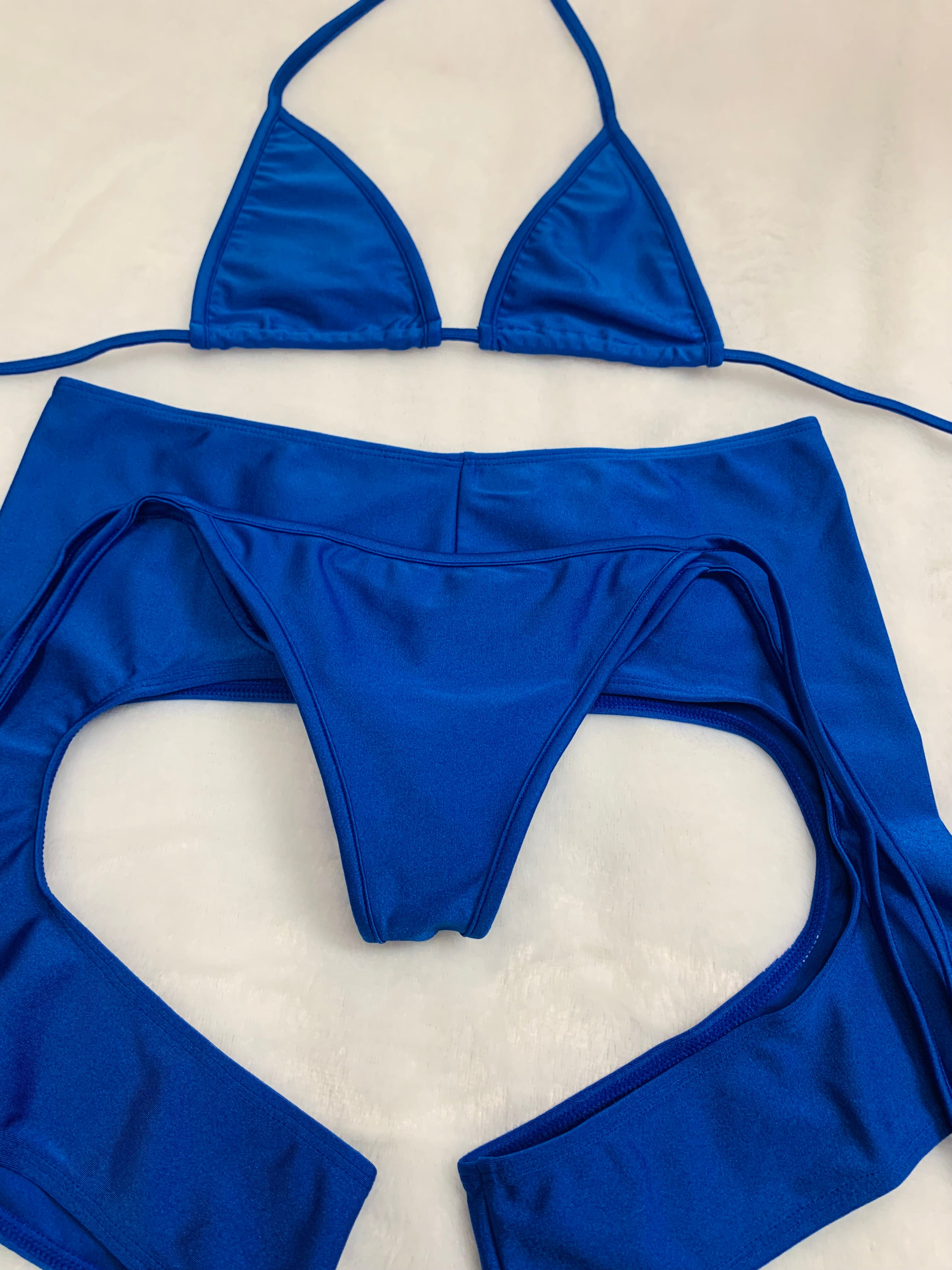 Navy blue chaps bikini set - Bikinis, Monokinis, skirt sets, and apparel inspired by strippers - Bubblegum The Brand