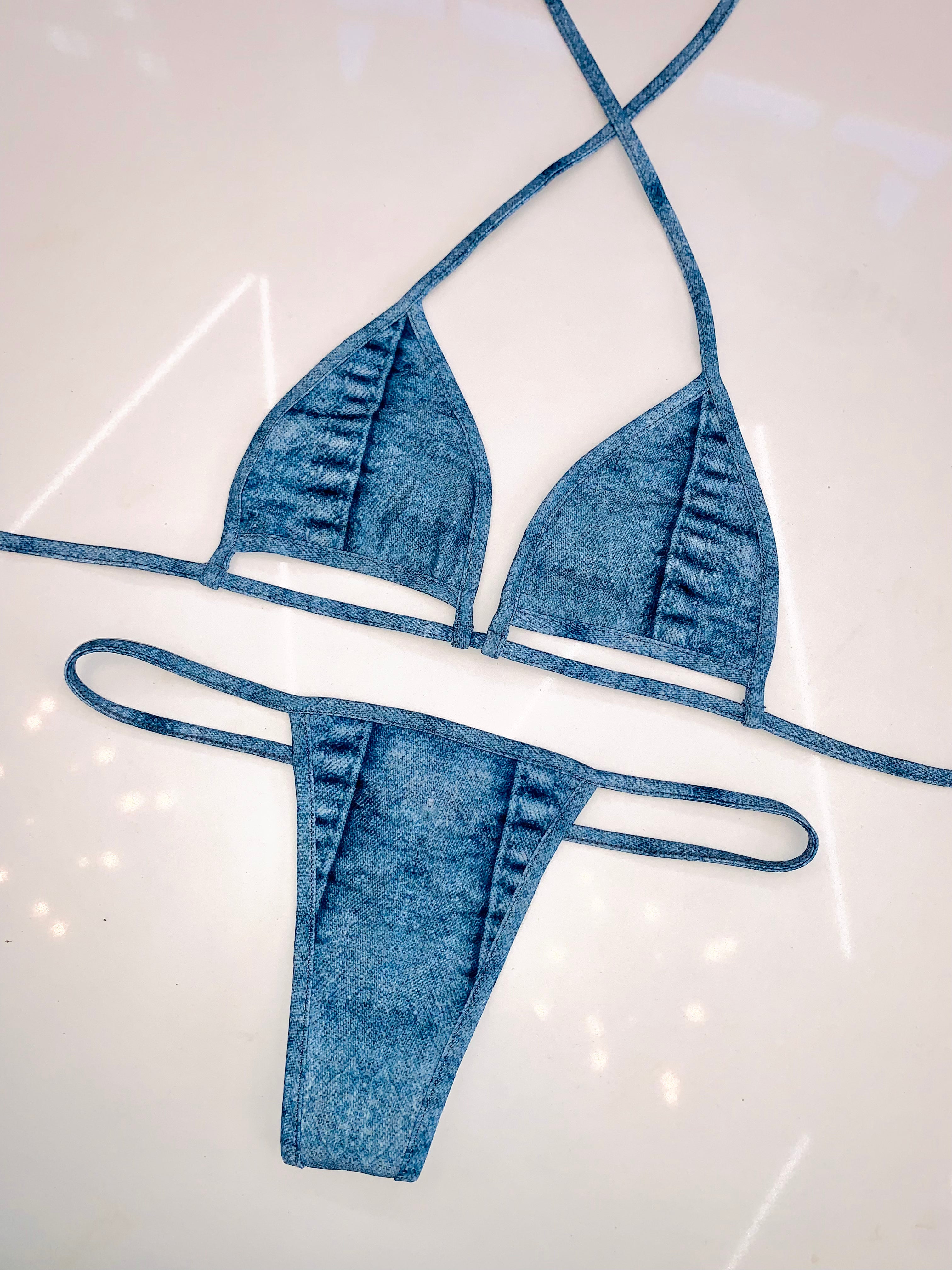 Denim look bikini - Bikinis, Monokinis, skirt sets, and apparel inspired by strippers - Bubblegum The Brand