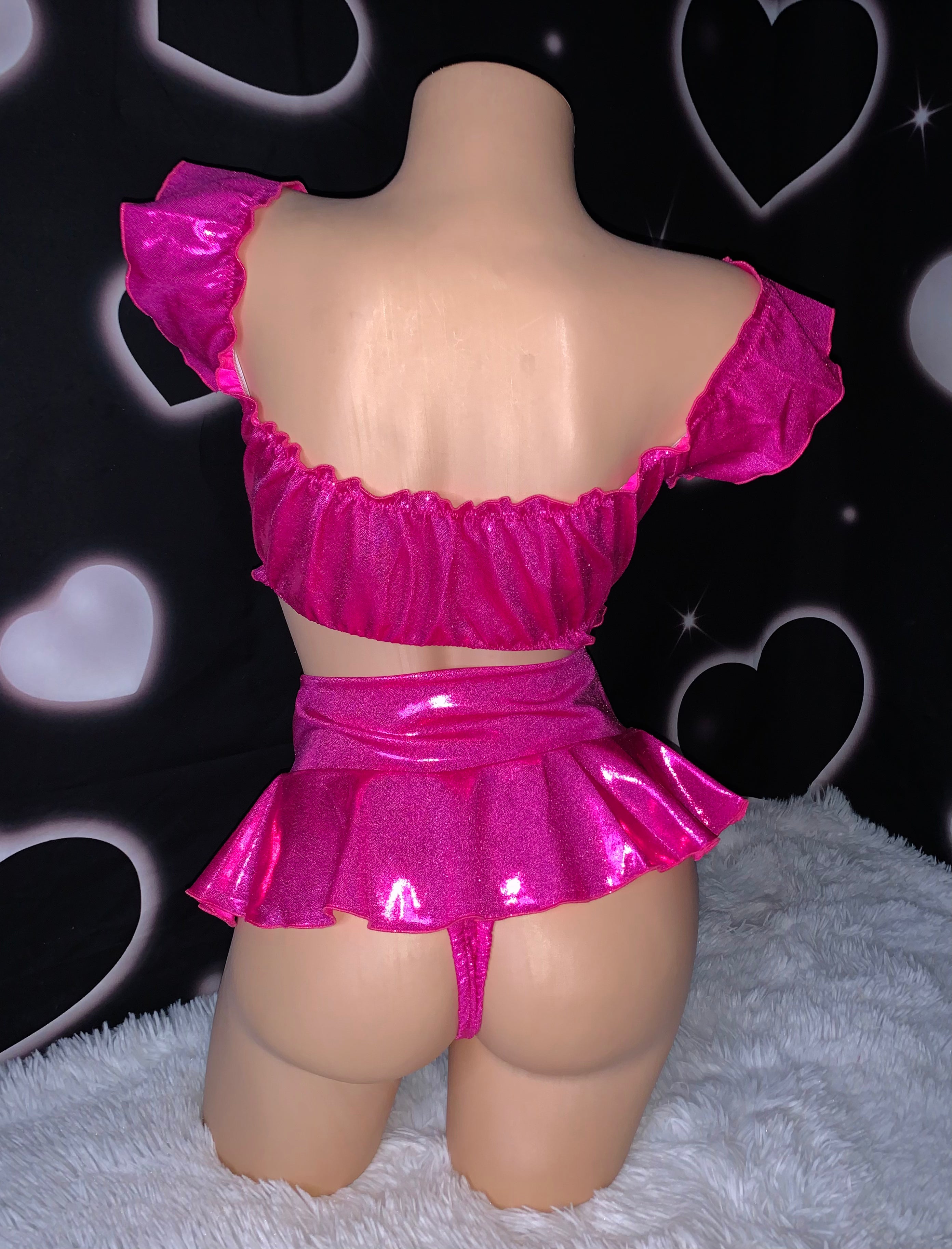 Pink glitter babydoll skirt set - Bikinis, Monokinis, skirt sets, and apparel inspired by strippers - Bubblegum The Brand