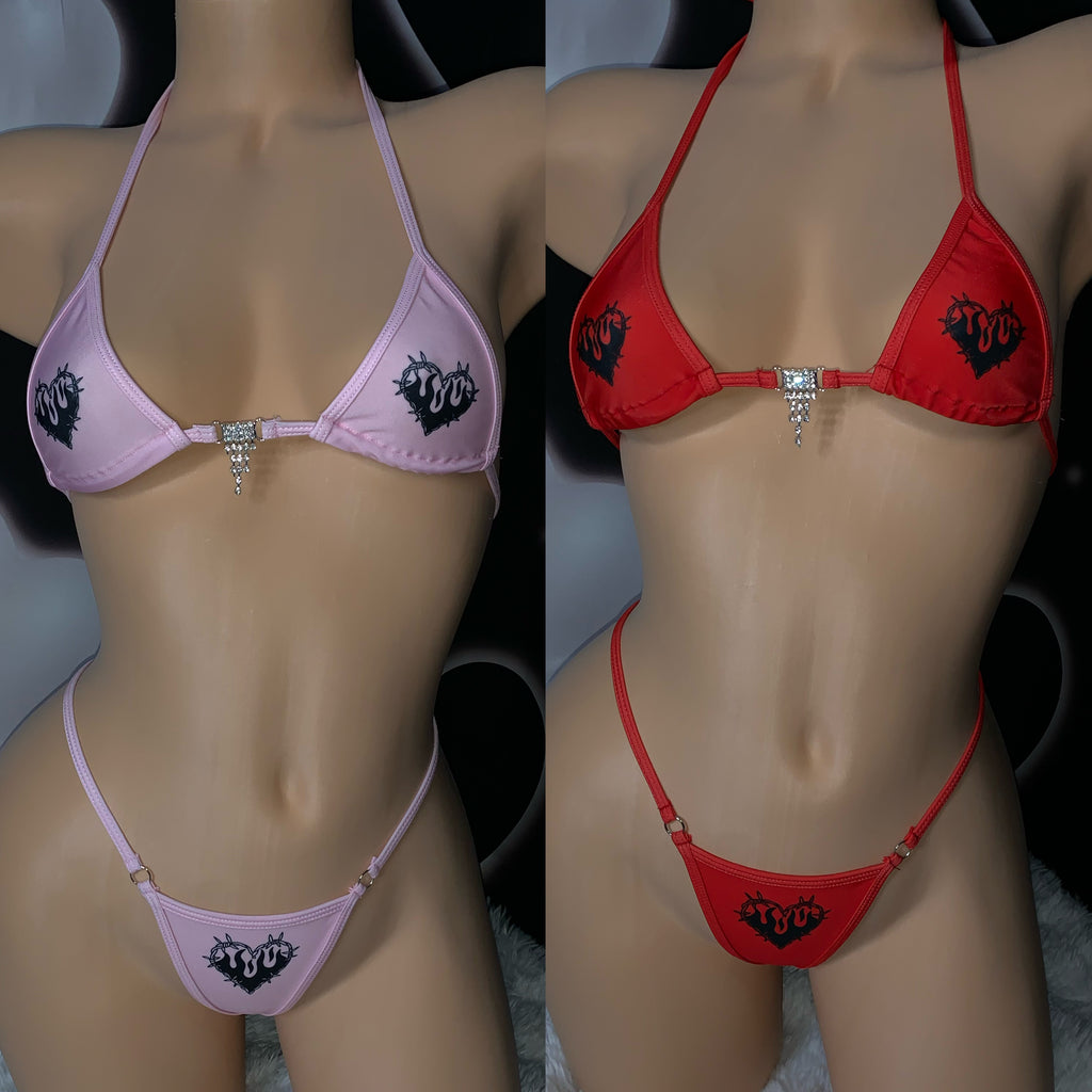 Love on fire sparkle microkini - Bikinis, Monokinis, skirt sets, and apparel inspired by strippers - Bubblegum The Brand