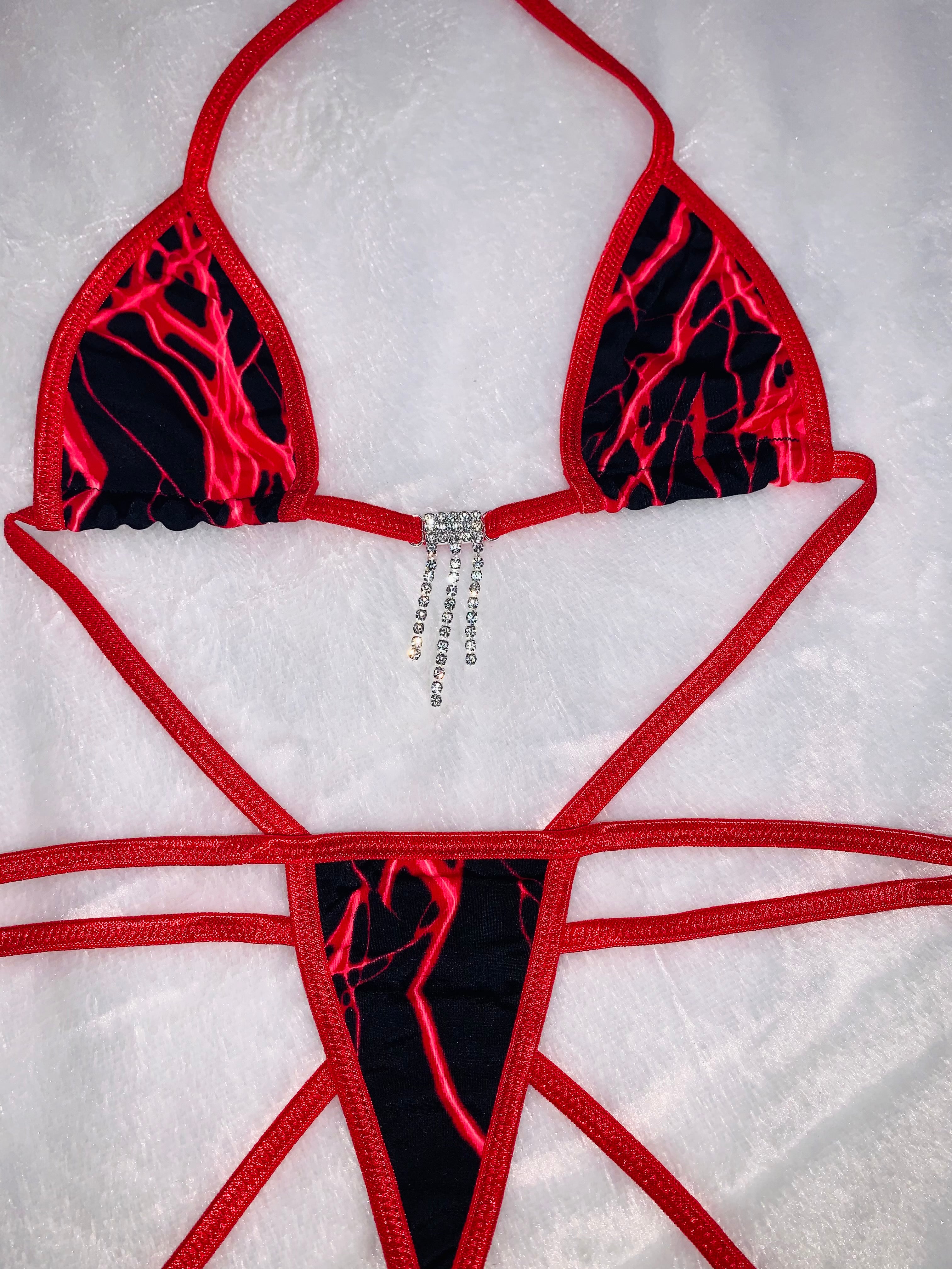 Red lightning sparkle microkini - Bikinis, Monokinis, skirt sets, and apparel inspired by strippers - Bubblegum The Brand