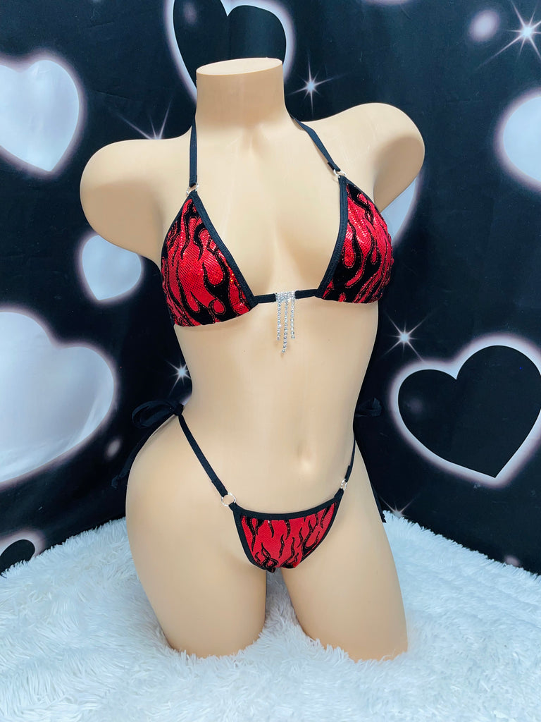 Shiny red flames sparkle microkini - Bikinis, Monokinis, skirt sets, and apparel inspired by strippers - Bubblegum The Brand
