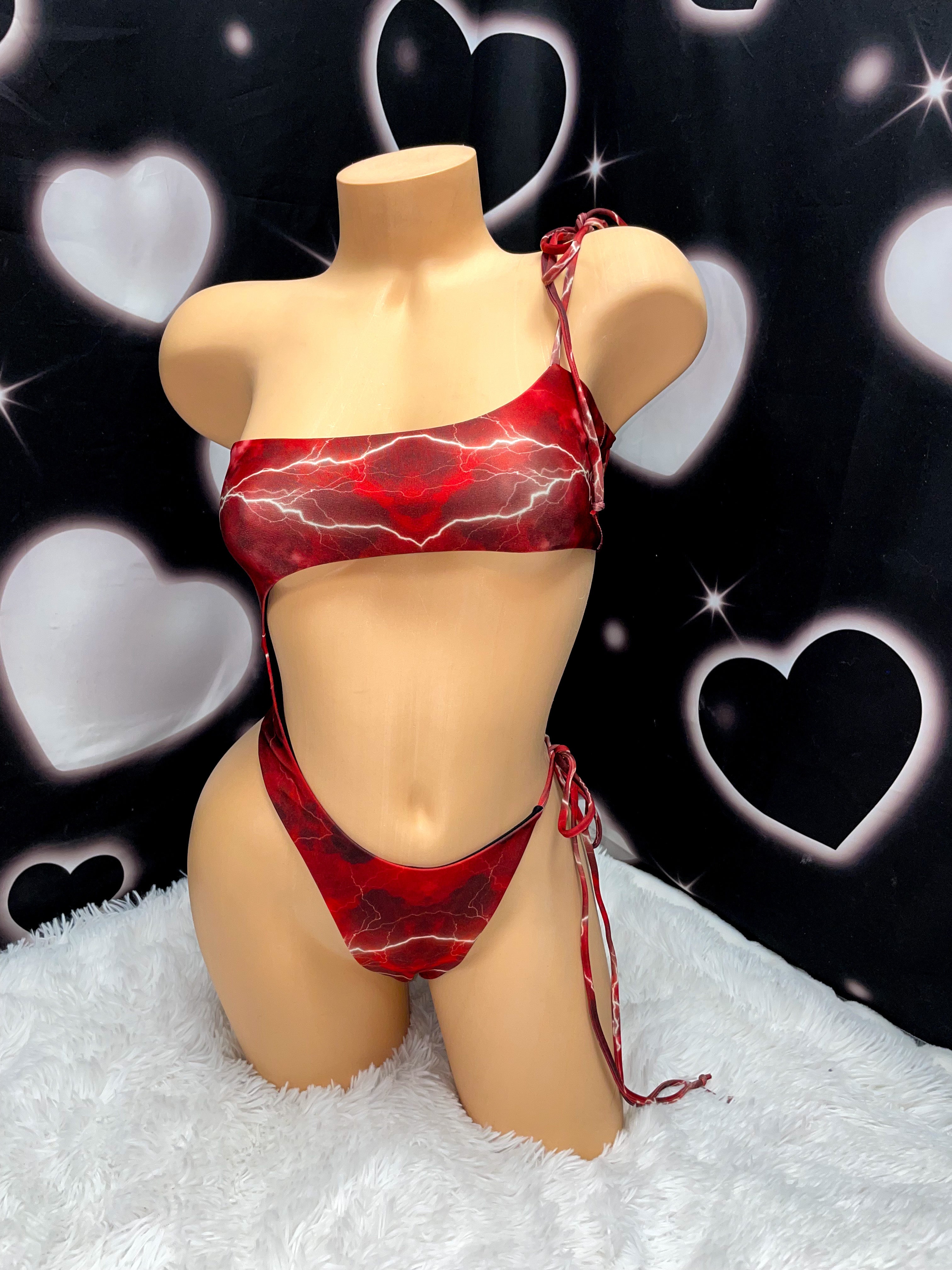 Red dusk cut out one piece - Bikinis, Monokinis, skirt sets, and apparel inspired by strippers - Bubblegum The Brand