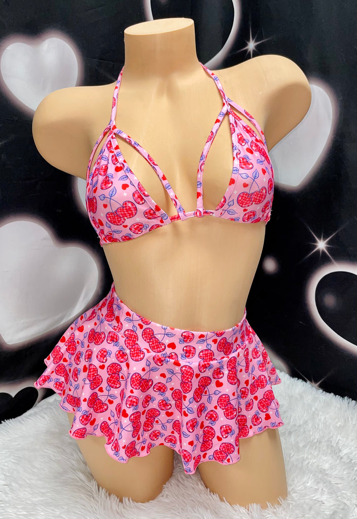 Cherries & Checkers skirt set - Bikinis, Monokinis, skirt sets, and apparel inspired by strippers - Bubblegum The Brand
