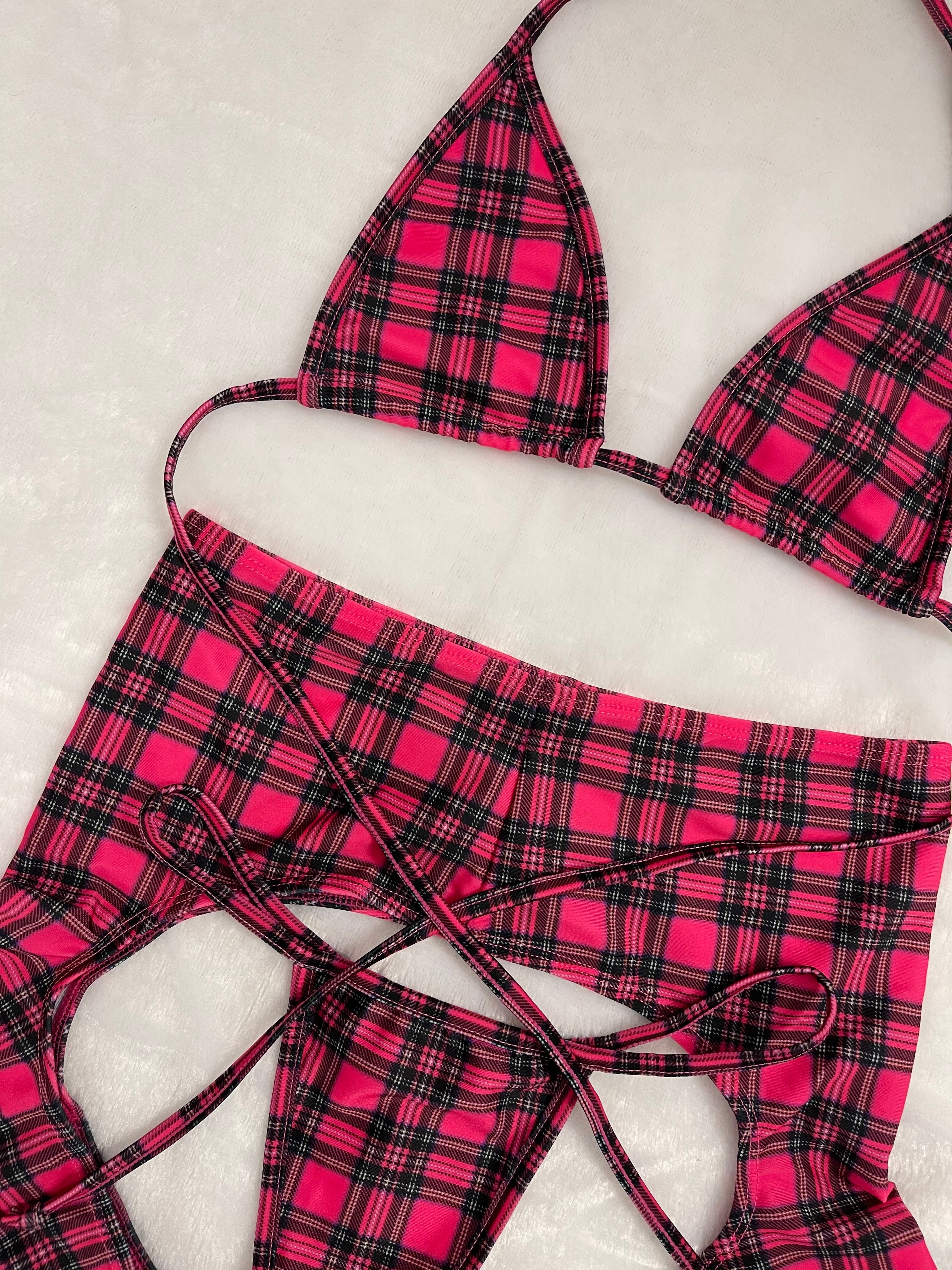 Pink Plaid Chaps set - Bikinis, Monokinis, skirt sets, and apparel inspired by strippers - Bubblegum The Brand