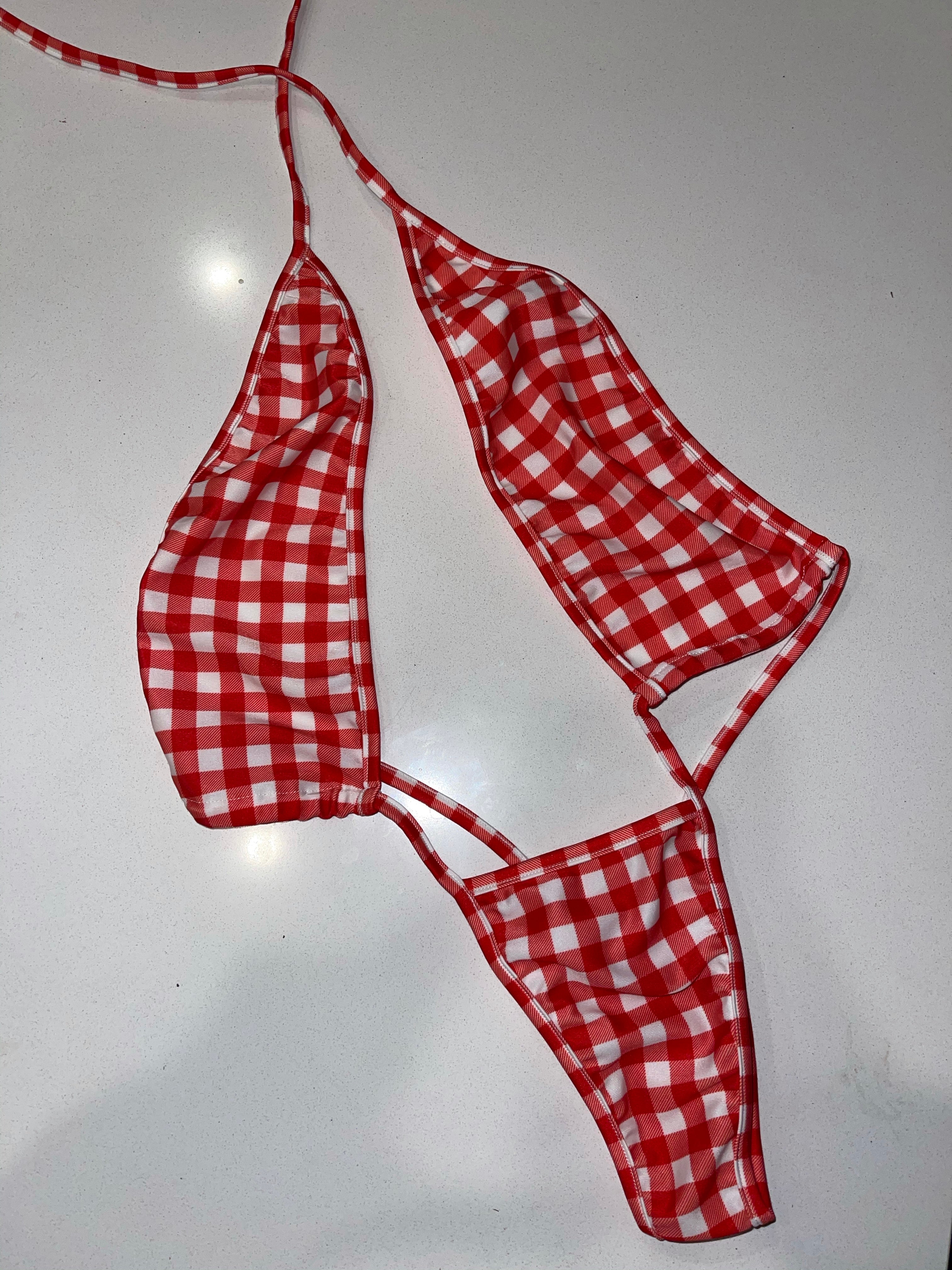 Red gingham slingshot - Bikinis, Monokinis, skirt sets, and apparel inspired by strippers - Bubblegum The Brand