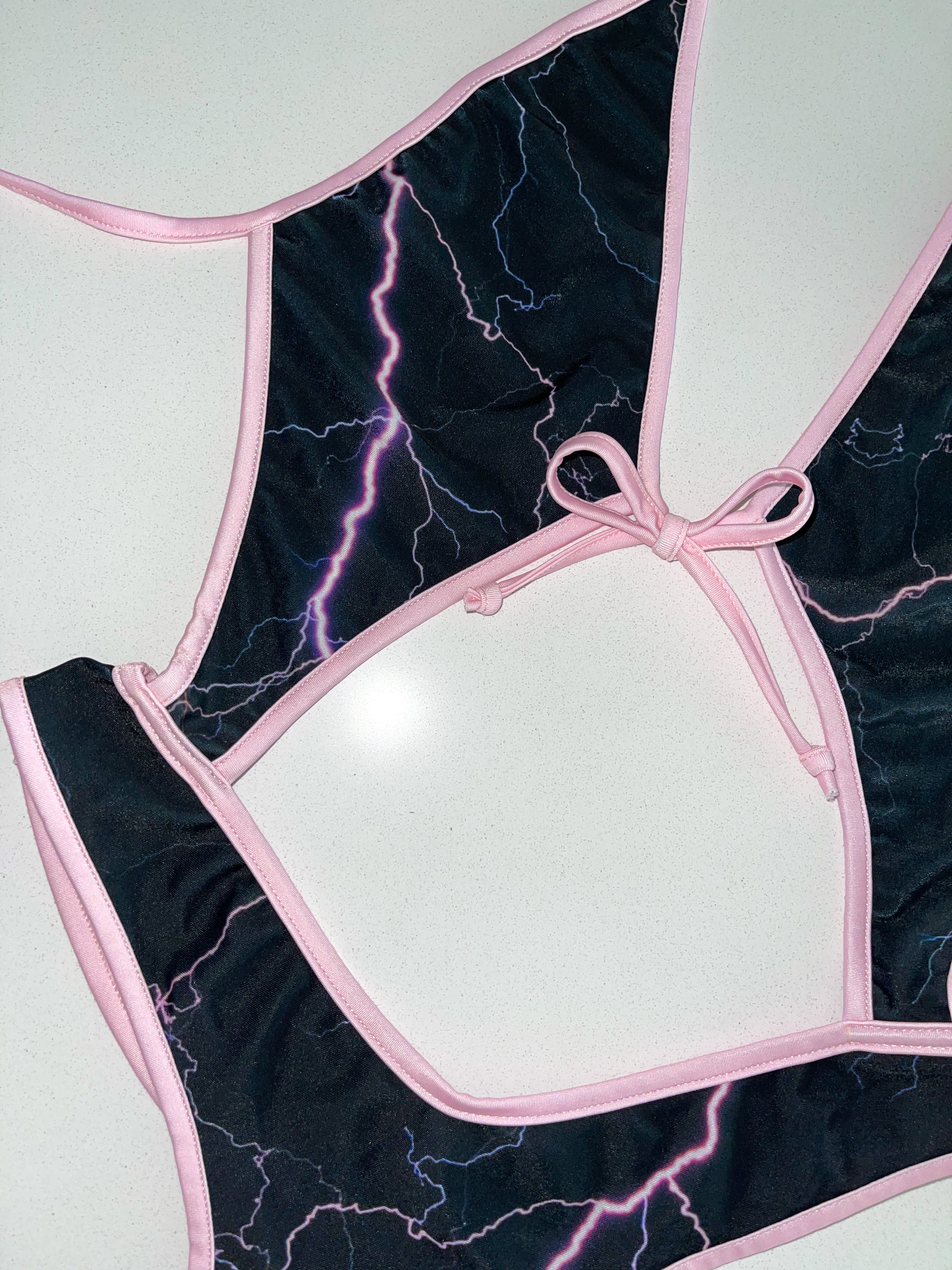 Pastel pink lightning one piece - Bikinis, Monokinis, skirt sets, and apparel inspired by strippers - Bubblegum The Brand