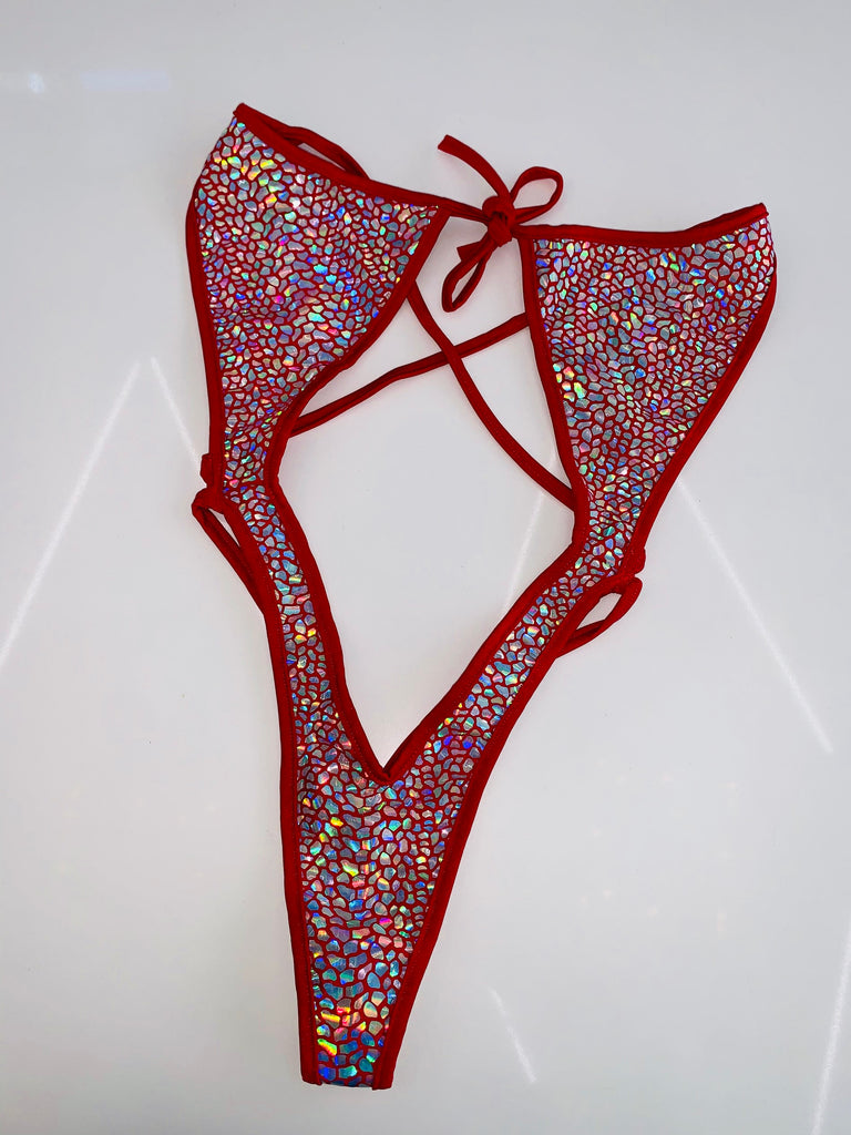 Holographic shattered red one piece - Bikinis, Monokinis, skirt sets, and apparel inspired by strippers - Bubblegum The Brand