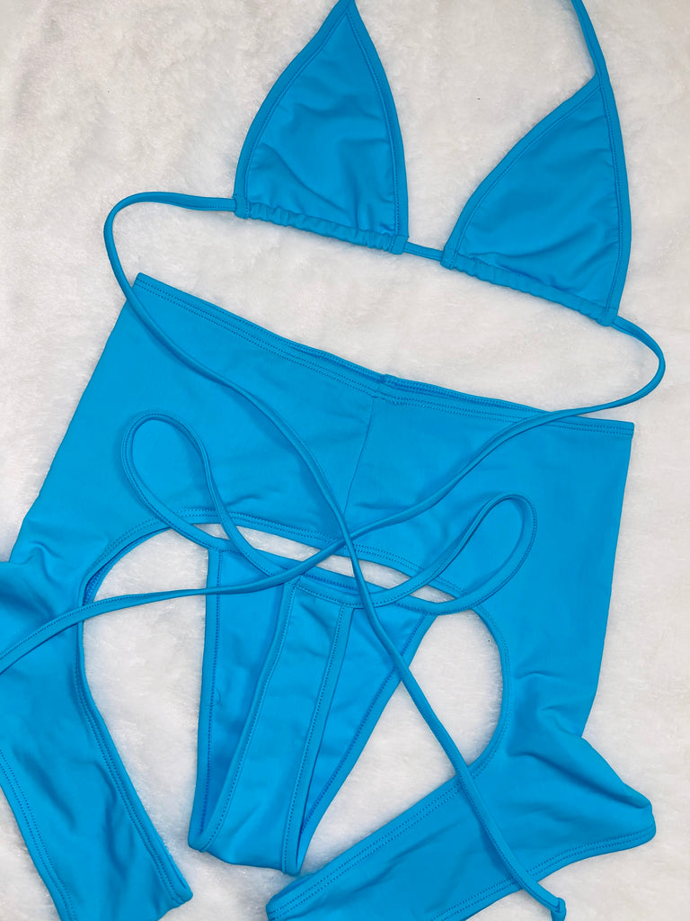 Sky Blue Chaps bikini set - Bikinis, Monokinis, skirt sets, and apparel inspired by strippers - Bubblegum The Brand