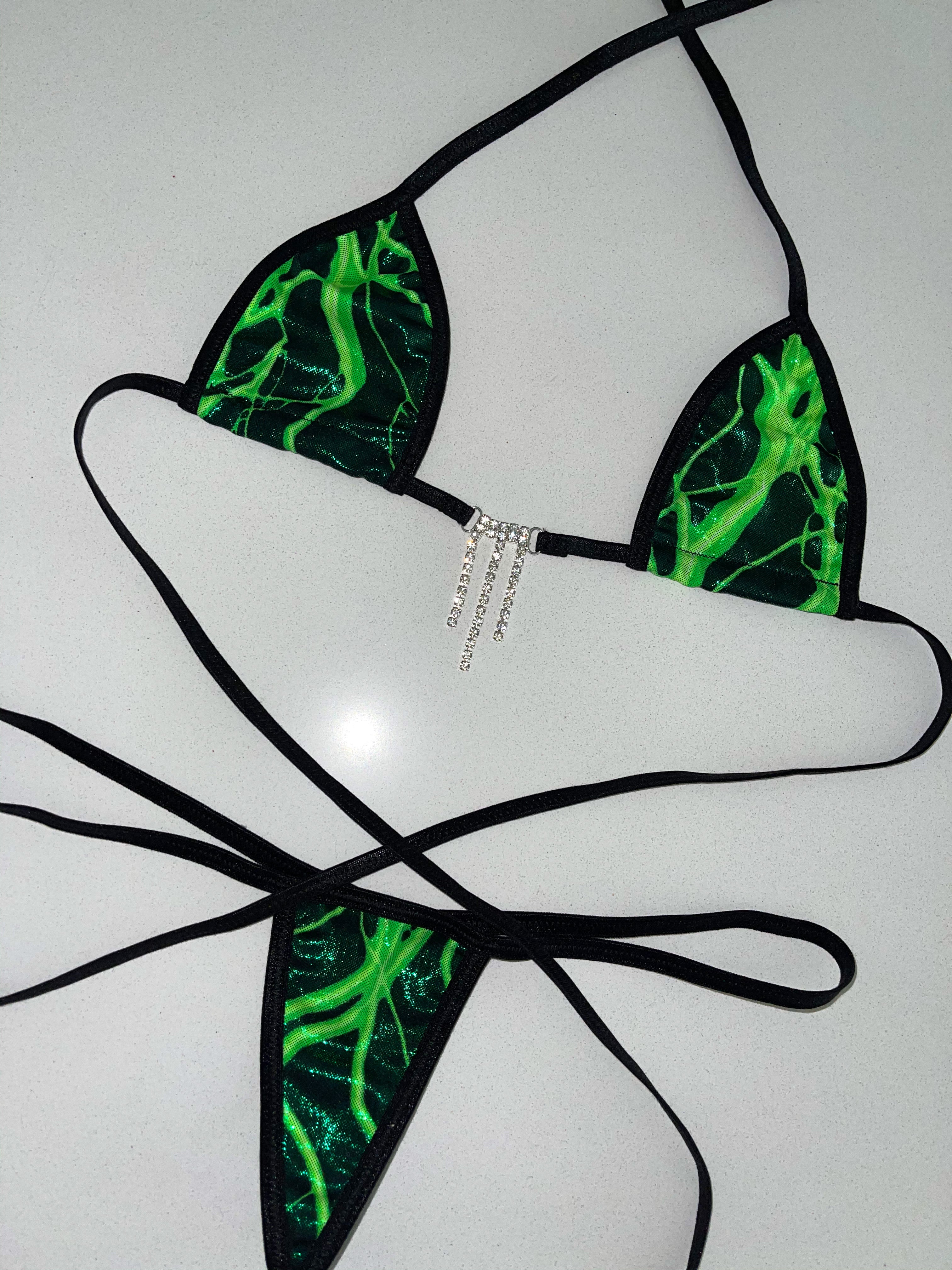 Green lightning sparkle microkini - Bikinis, Monokinis, skirt sets, and apparel inspired by strippers - Bubblegum The Brand