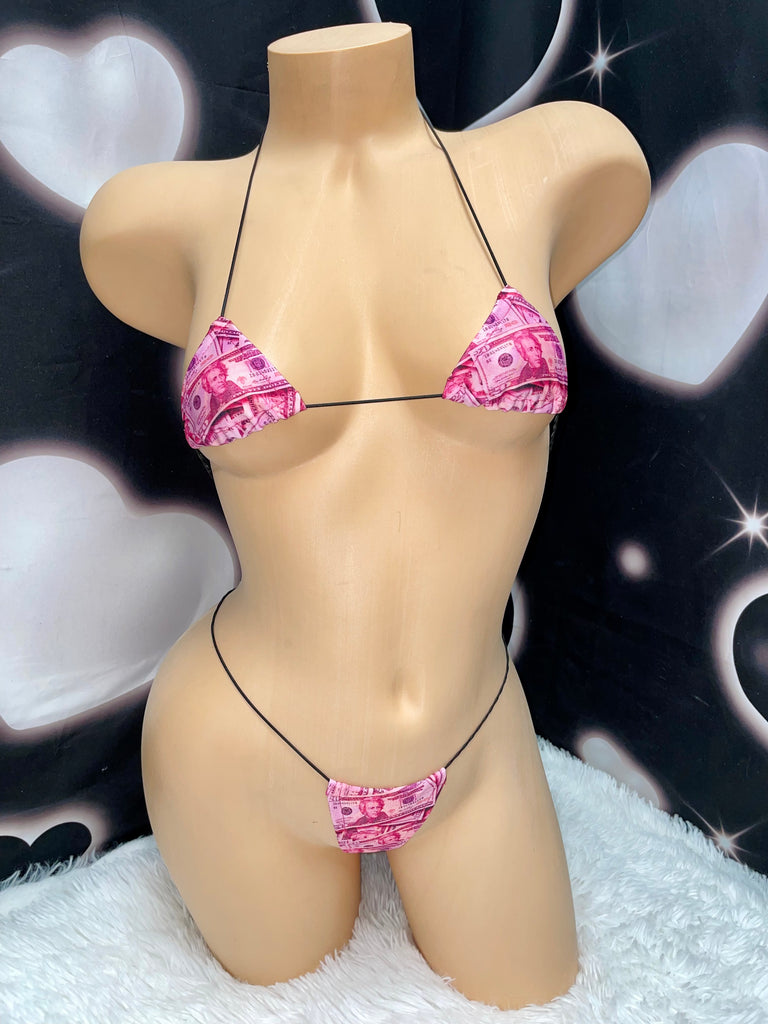 Pink money string microkini - Bikinis, Monokinis, skirt sets, and apparel inspired by strippers - Bubblegum The Brand