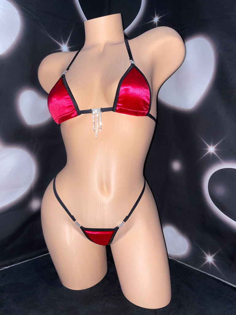 Red Satin Sparkle Microkini - Bikinis, Monokinis, skirt sets, and apparel inspired by strippers - Bubblegum The Brand