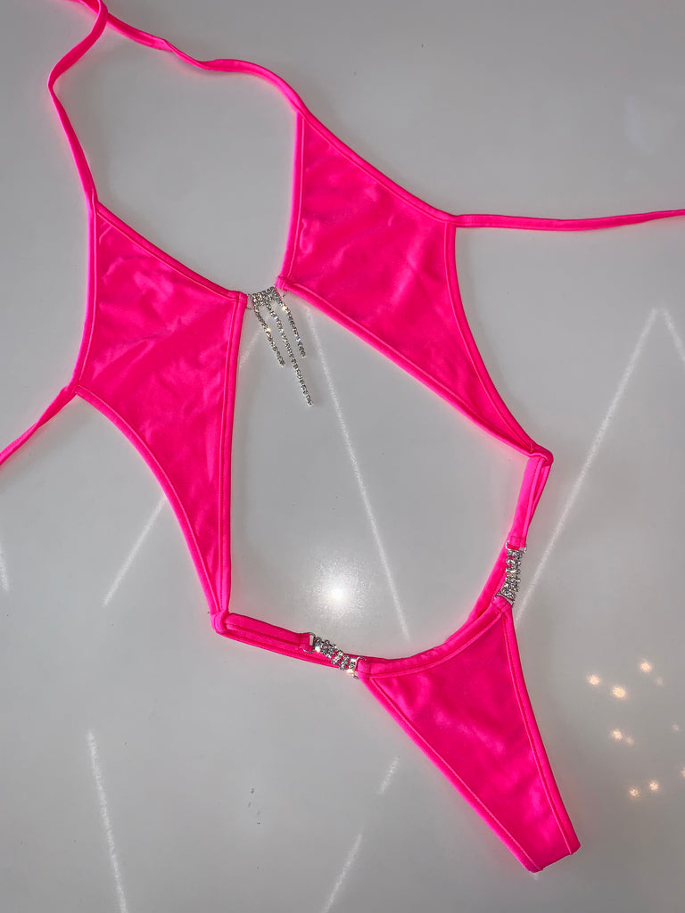 Pink sparkle thong one piece - Bikinis, Monokinis, skirt sets, and apparel inspired by strippers - Bubblegum The Brand