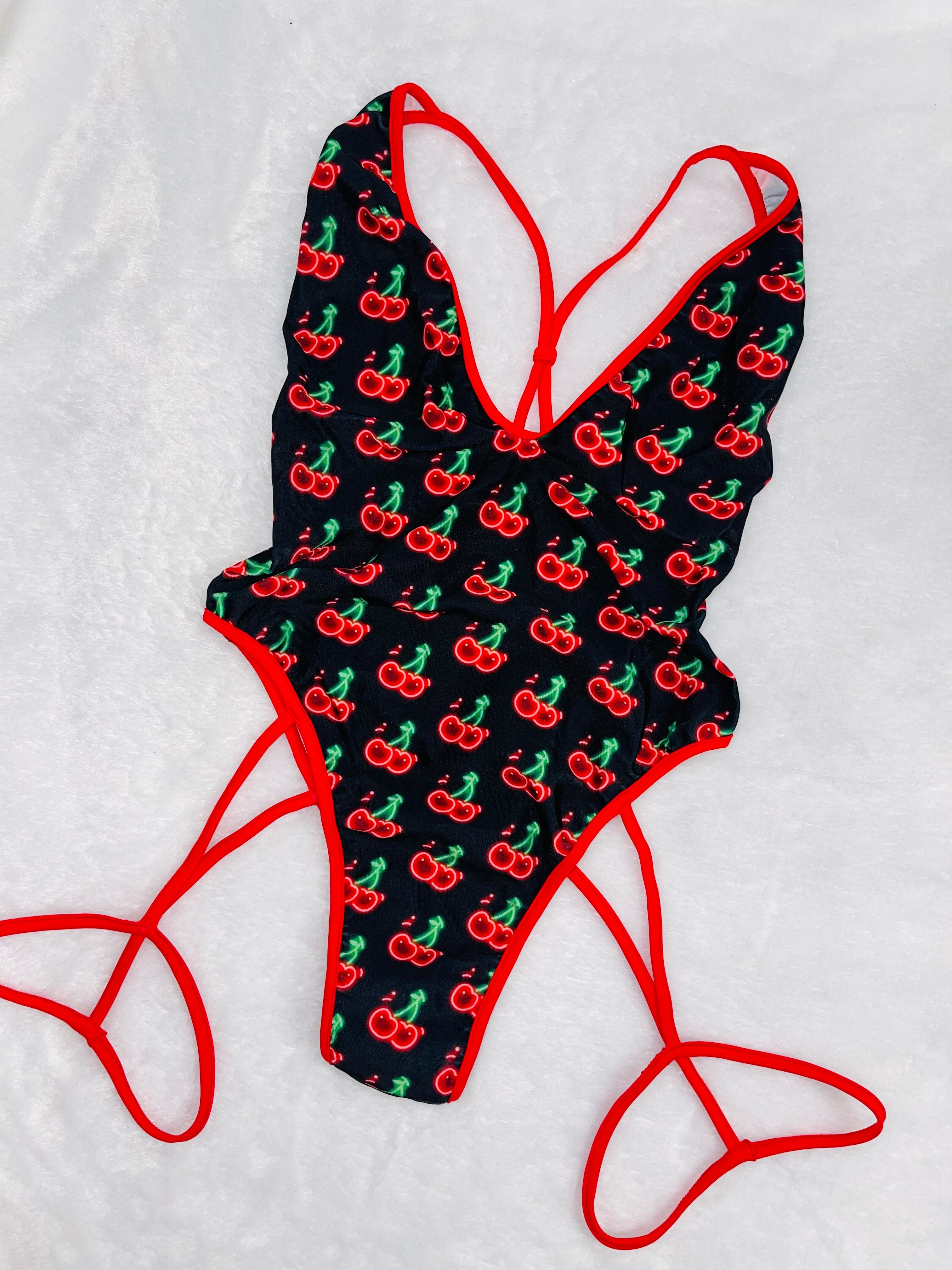 Neon Cherry Garter One Piece - Bikinis, Monokinis, skirt sets, and apparel inspired by strippers - Bubblegum The Brand