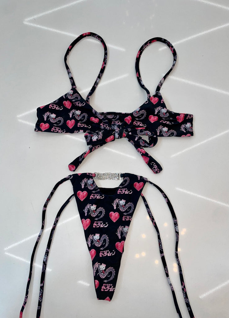 Harajuku kitty diamond side tie bikini - Bikinis, Monokinis, skirt sets, and apparel inspired by strippers - Bubblegum The Brand