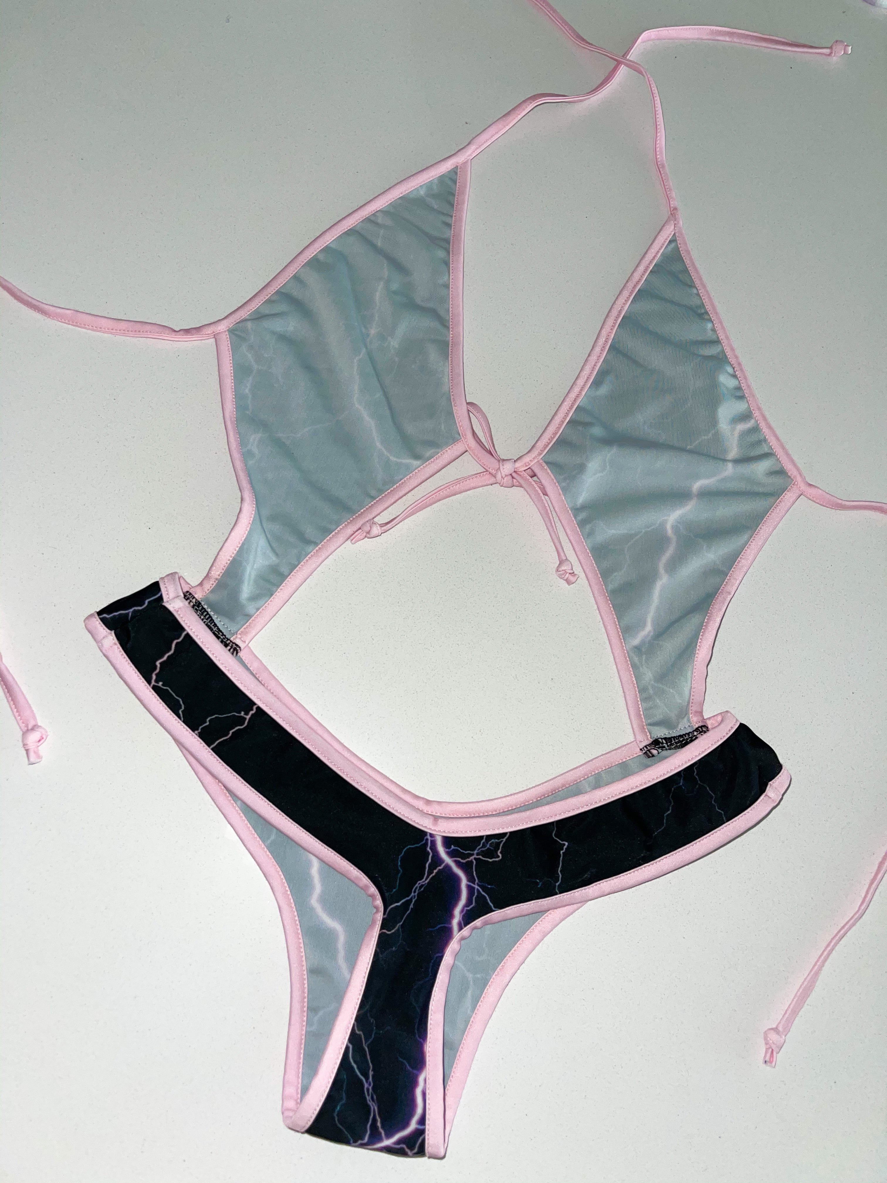 Pastel pink lightning one piece - Bikinis, Monokinis, skirt sets, and apparel inspired by strippers - Bubblegum The Brand