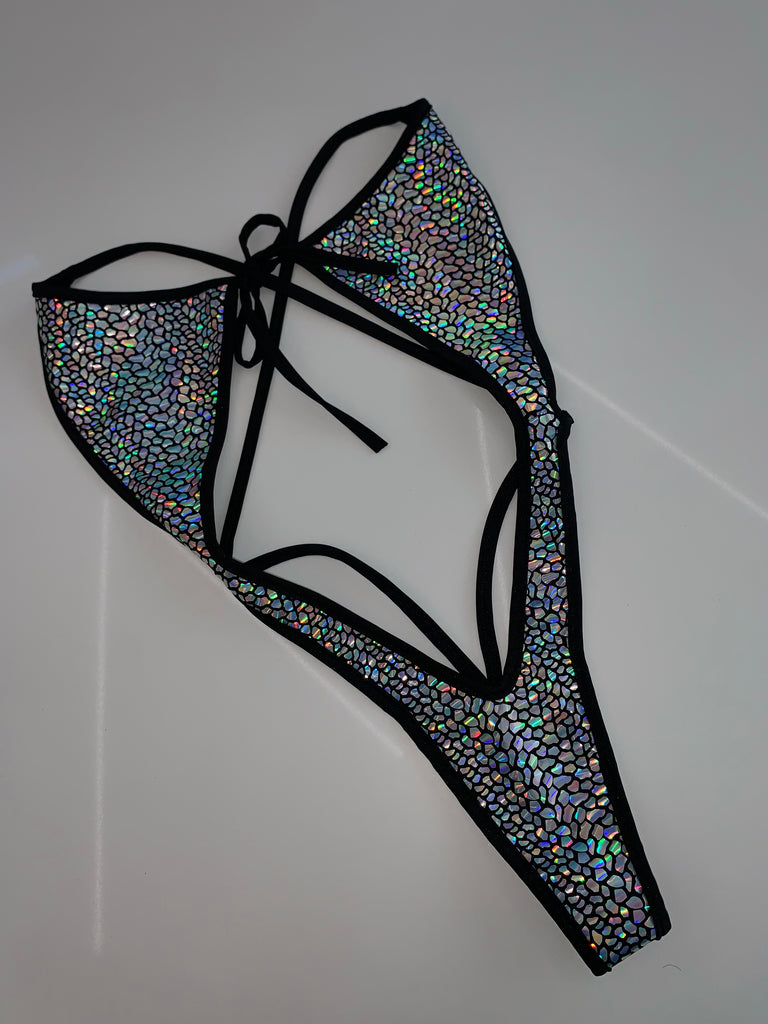 Holographic shattered black one piece - Bikinis, Monokinis, skirt sets, and apparel inspired by strippers - Bubblegum The Brand