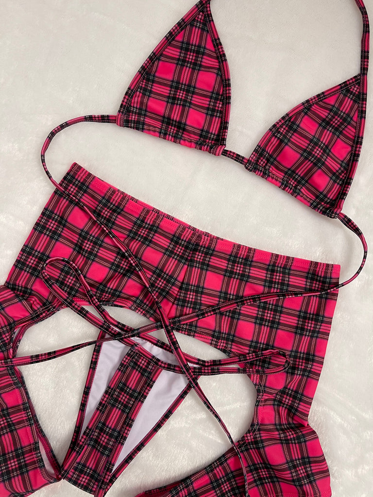 Pink Plaid Chaps set - Bikinis, Monokinis, skirt sets, and apparel inspired by strippers - Bubblegum The Brand