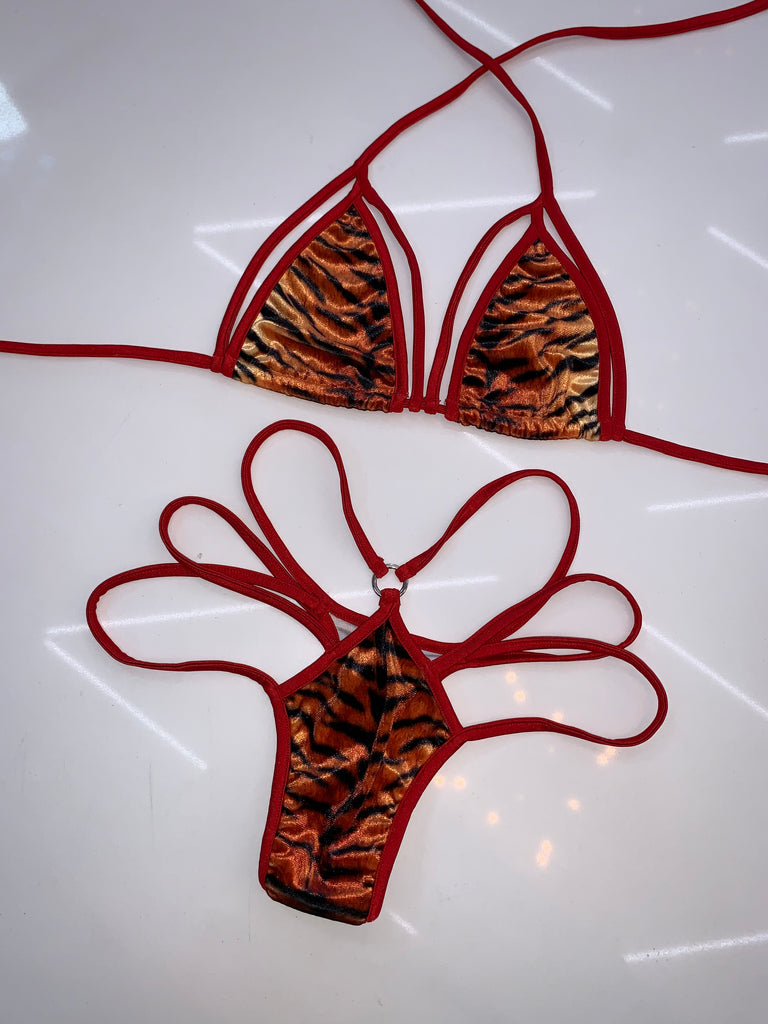 Velvet Tiger fierce romantic bikini - Bikinis, Monokinis, skirt sets, and apparel inspired by strippers - Bubblegum The Brand