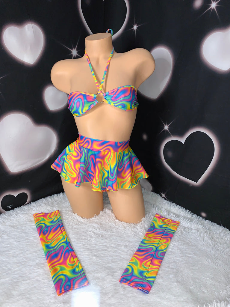 Rainbow Sherbert skirt sleeves set - Bikinis, Monokinis, skirt sets, and apparel inspired by strippers - Bubblegum The Brand