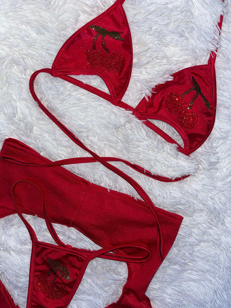 Cherrybomb chaps rhinestone bikini red - Bikinis, Monokinis, skirt sets, and apparel inspired by strippers - Bubblegum The Brand
