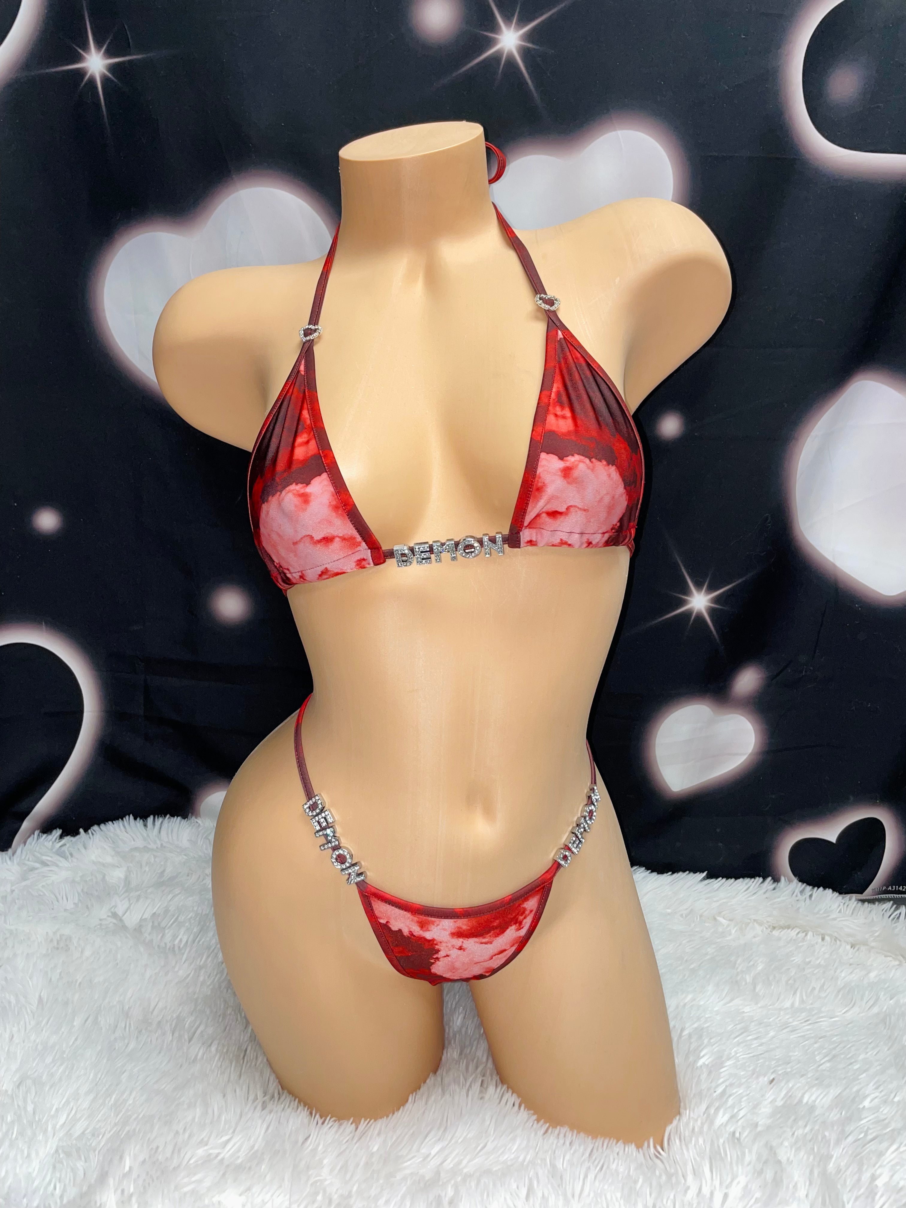 Demon rhinestone charm bikini