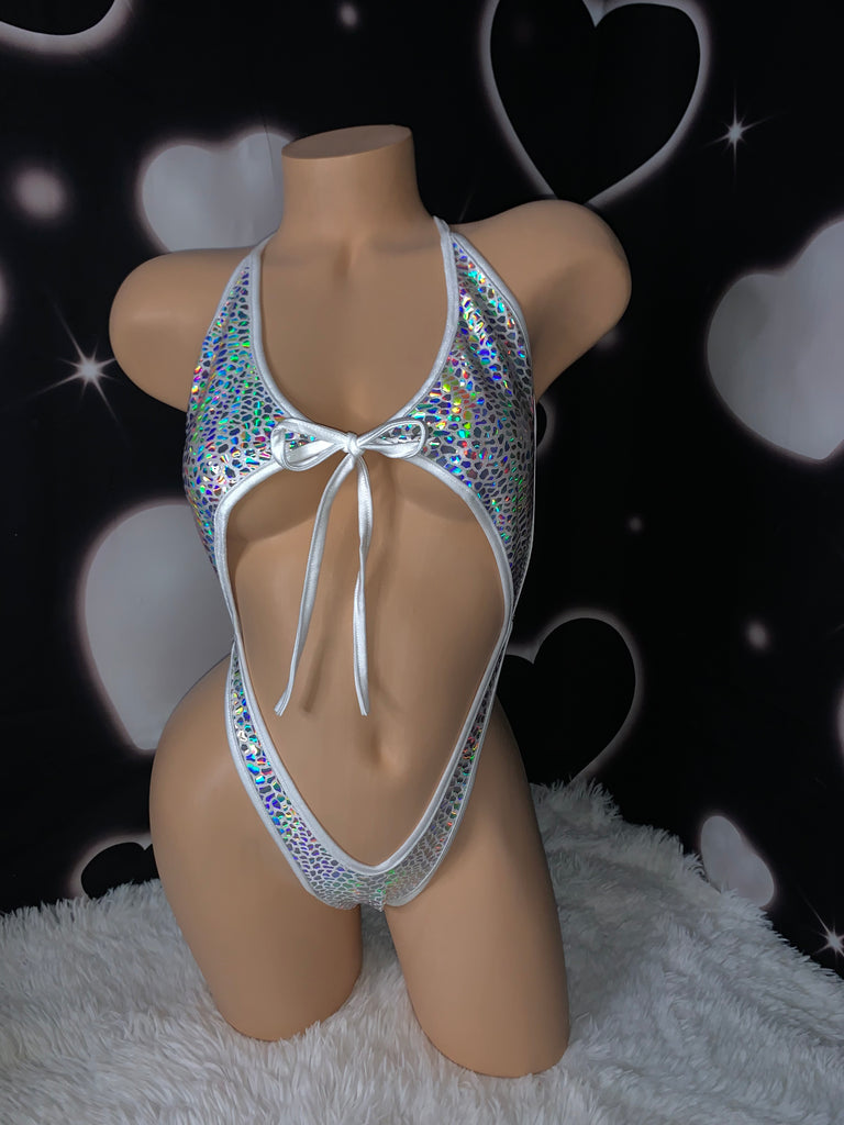 Holographic shattered white one piece - Bikinis, Monokinis, skirt sets, and apparel inspired by strippers - Bubblegum The Brand
