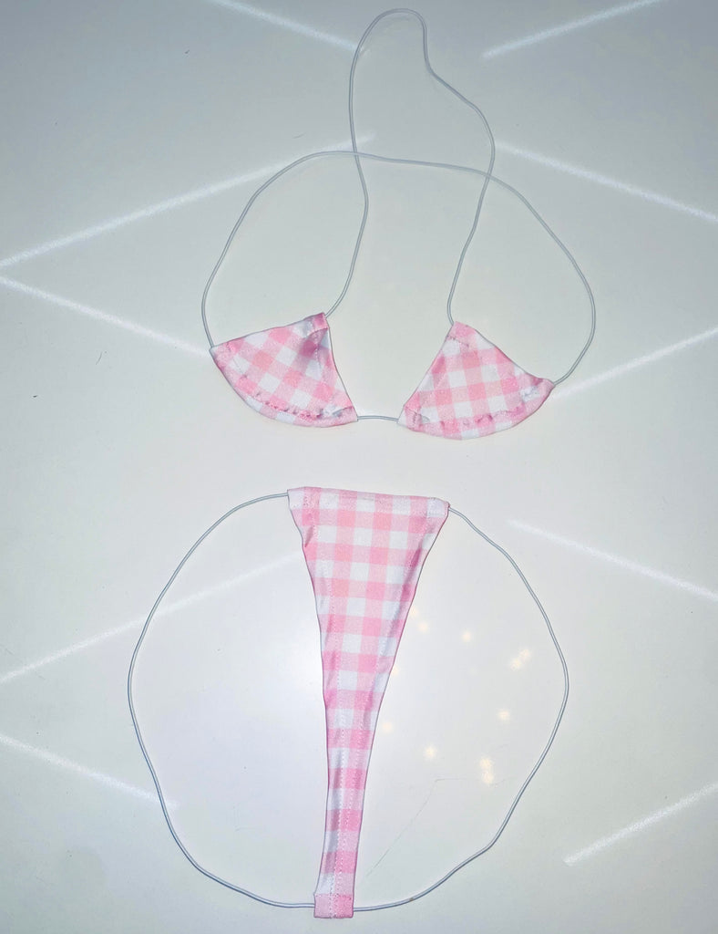 Pink gingham string microkini - Bikinis, Monokinis, skirt sets, and apparel inspired by strippers - Bubblegum The Brand
